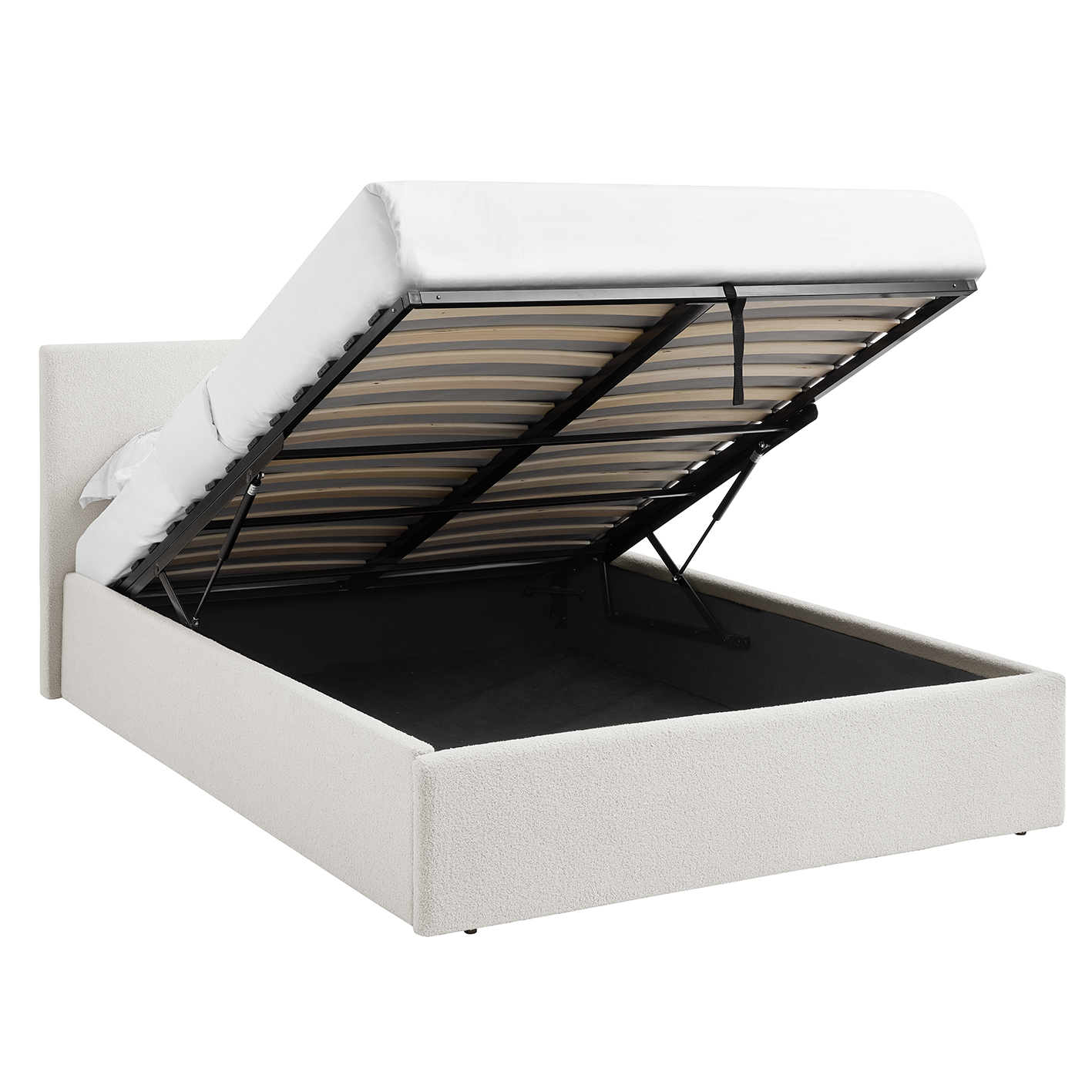 TEDDY BOUCLE 4FT Small Double Gas Lift Up Ottoman Storage Bedframe (White)