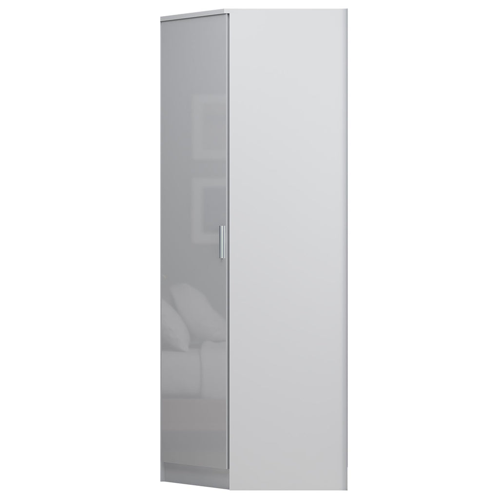 REFLECT - 1 Door Corner + 1 Door Plain Wardrobe in Gloss White / Matt White
