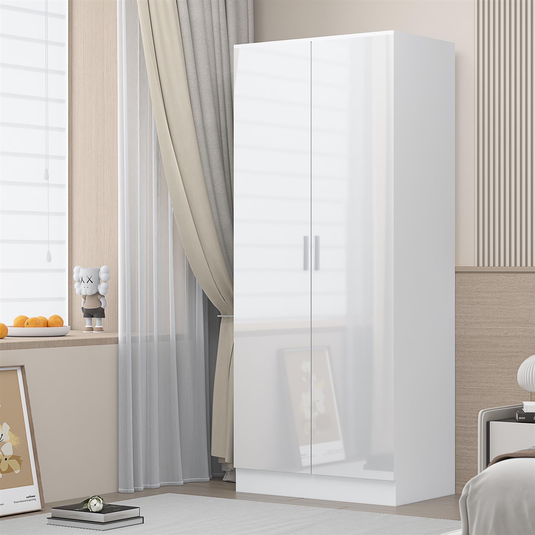 REFLECT Gloss Bedroom Furniture 2 Door Plain Wardrobe - 4 Colour Options