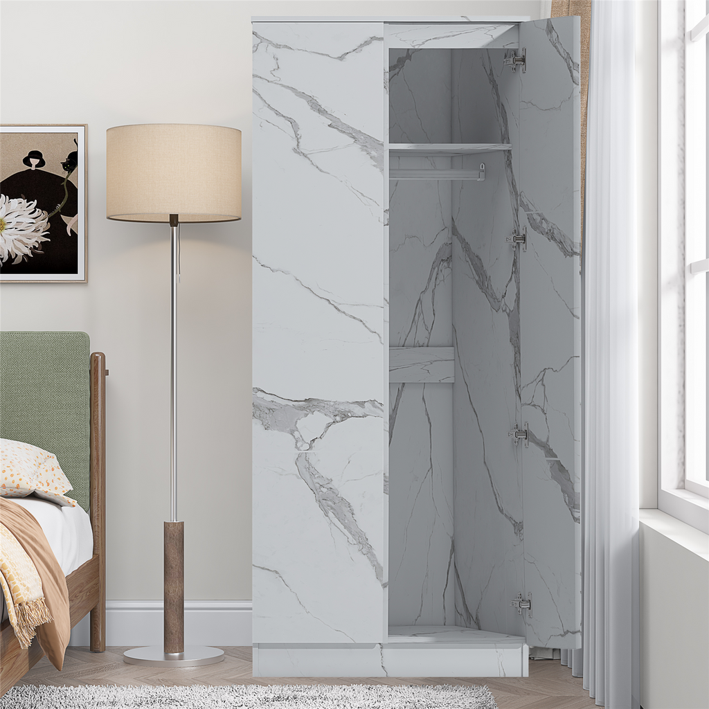 ZITA Bedroom Furniture Range Wardrobe Chest Bedside in White Marble Effect