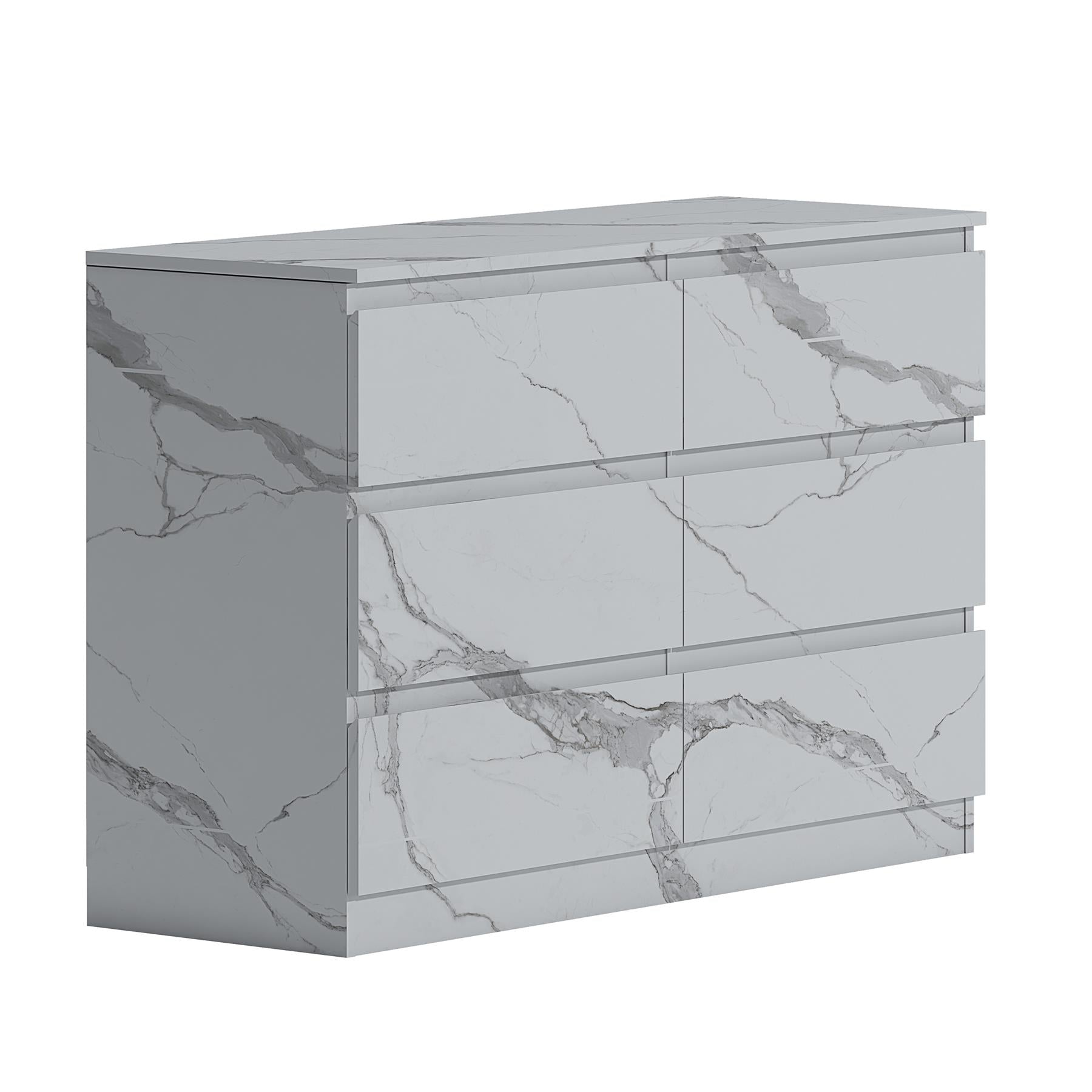 ZITA 6 Drawer Chest - White Marble Effect Wide Storage Unit