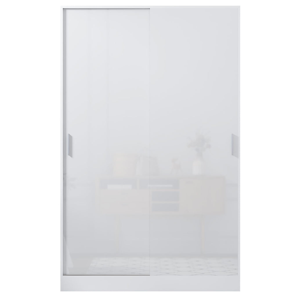 Reflect 2 Door Sliding Wardrobe - White Gloss & Matt White - Hanging Rails & Shelves - H:180cm x W:120cm x D: 58cm - Modern Design