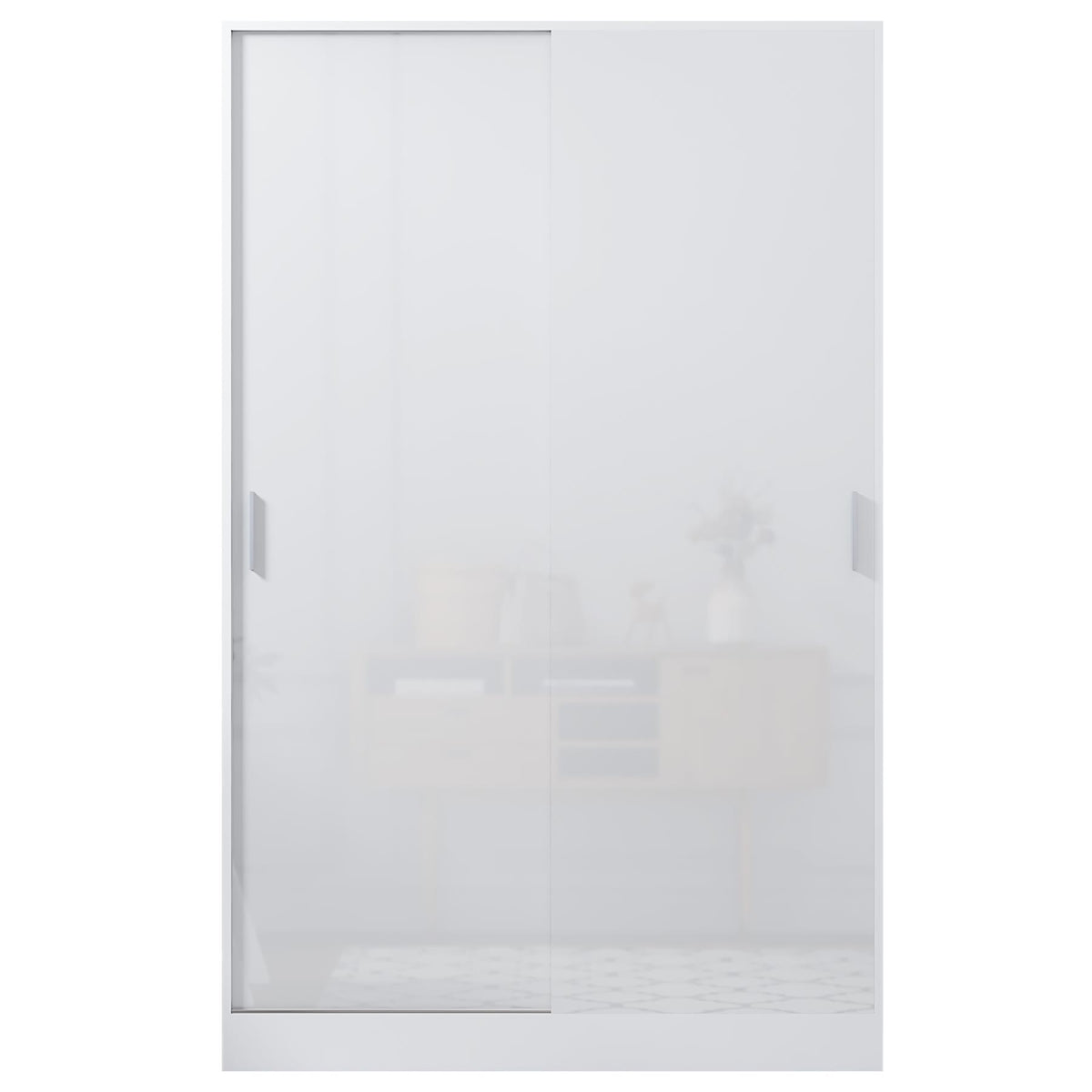 Reflect 2 Door Sliding Wardrobe - White Gloss & Matt White - Hanging Rails & Shelves - Modern Design