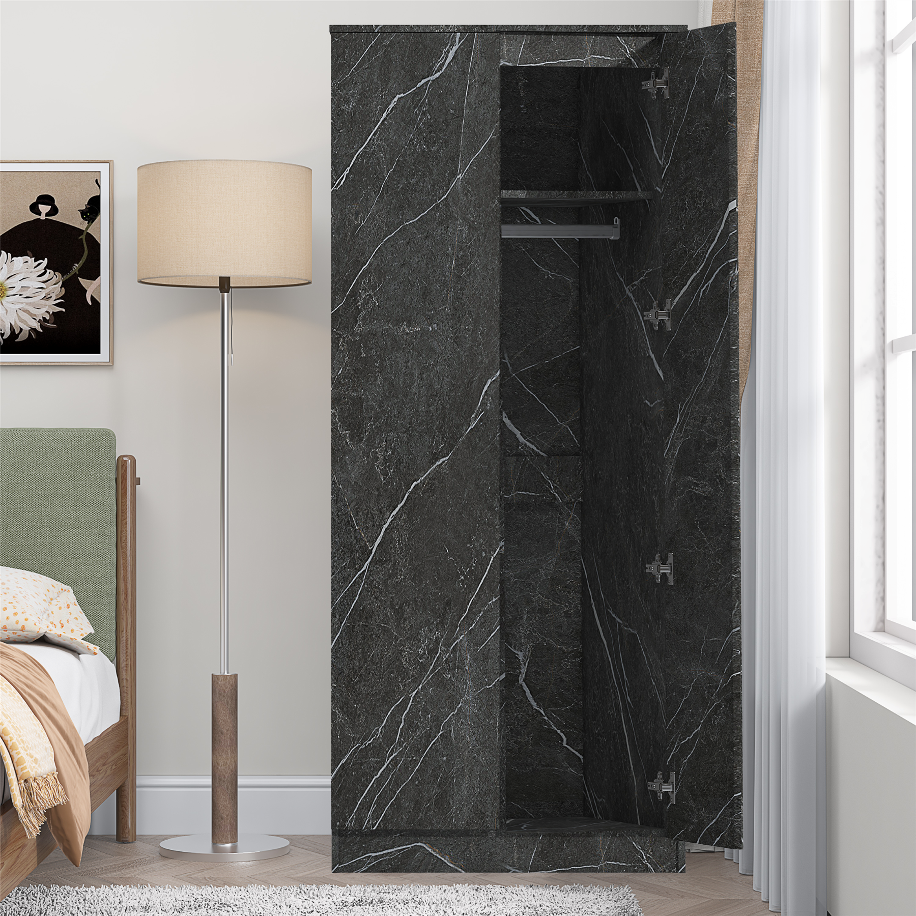 ZITA Bedroom Furniture Range Wardrobe Chest Bedside in Grey Marble Effect
