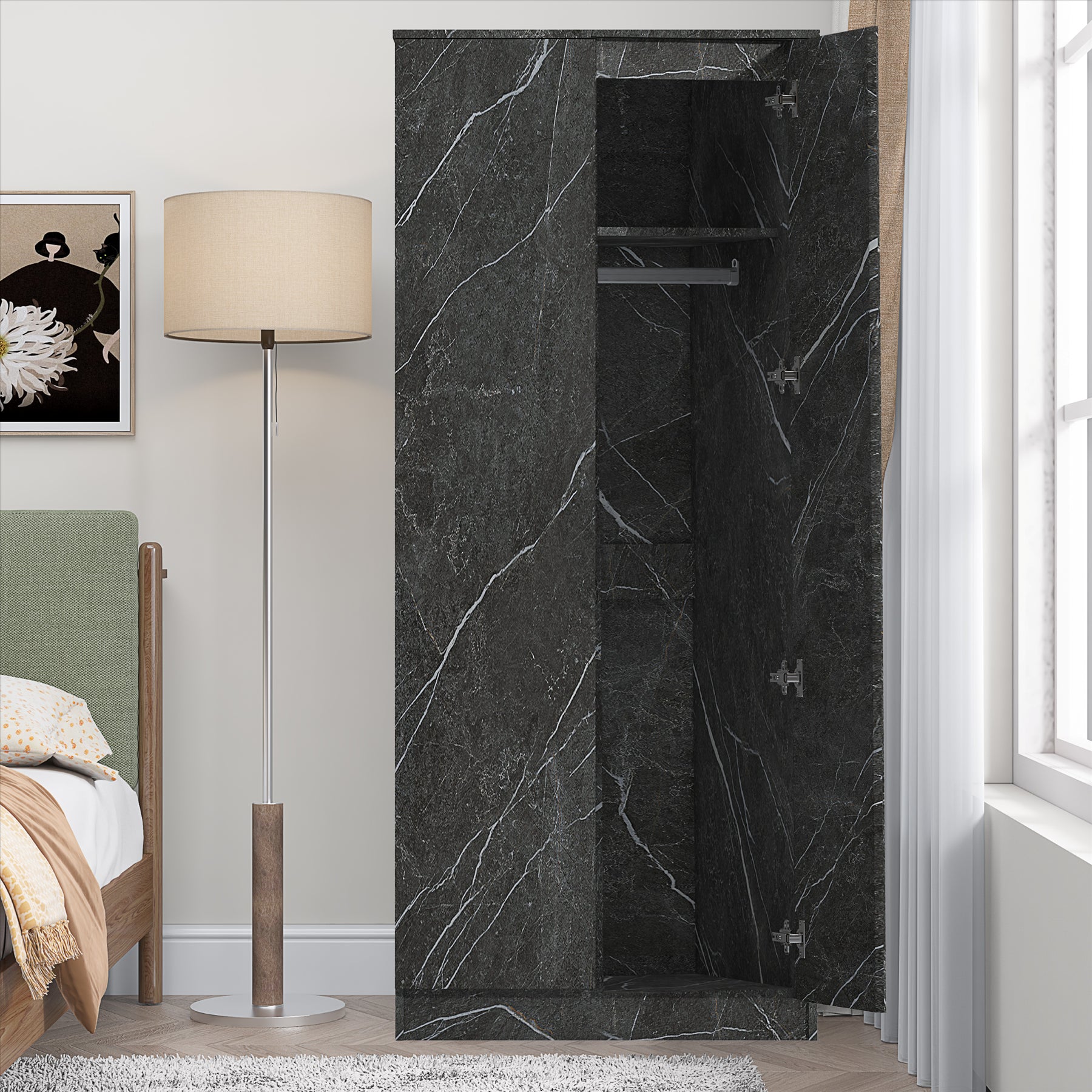 ZITA Grey Marble Effect 2 Door Plain Wardrobe - Bedroom Storage, (L) 50cm x (W) 76cm x (H) 180cm, Stylish and Spacious