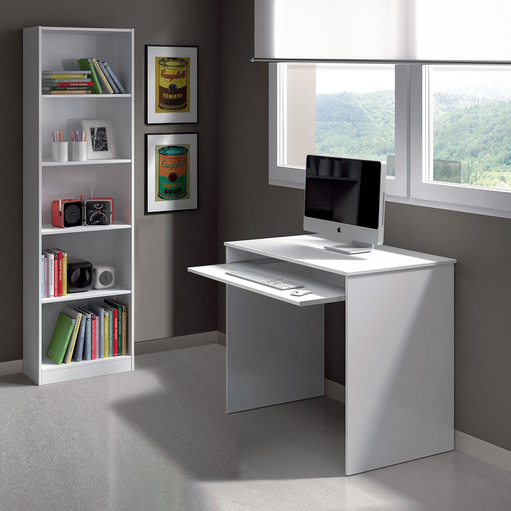 LEO White Computer Desk - Modern Space-Saving Workstation for Home Office or Student Room - H: 79cm x W: 90cm x D: 54cm