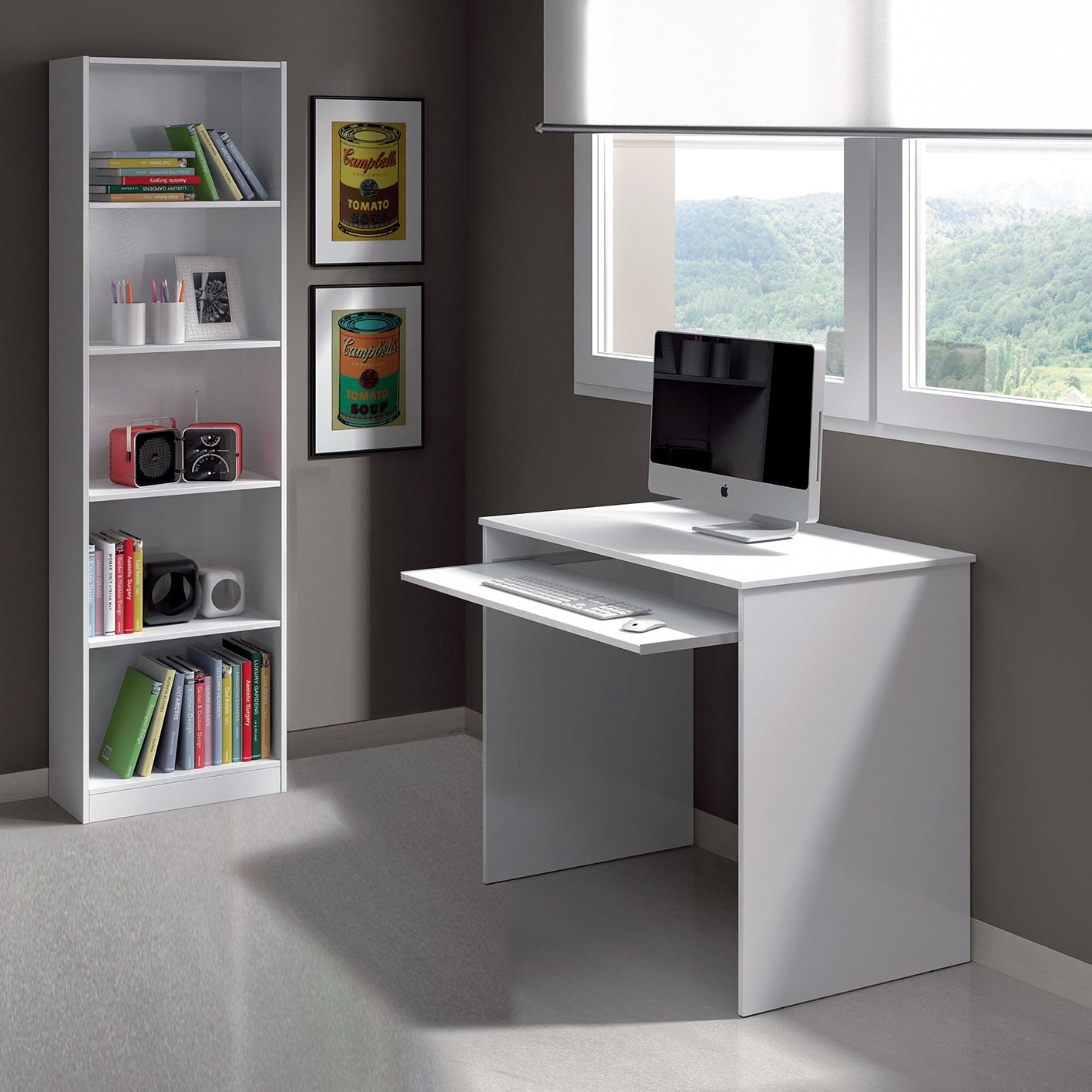 LEO White Computer Desk - Modern Space-Saving Workstation for Home Office or Student Room - H: 79cm x W: 90cm x D: 54cm