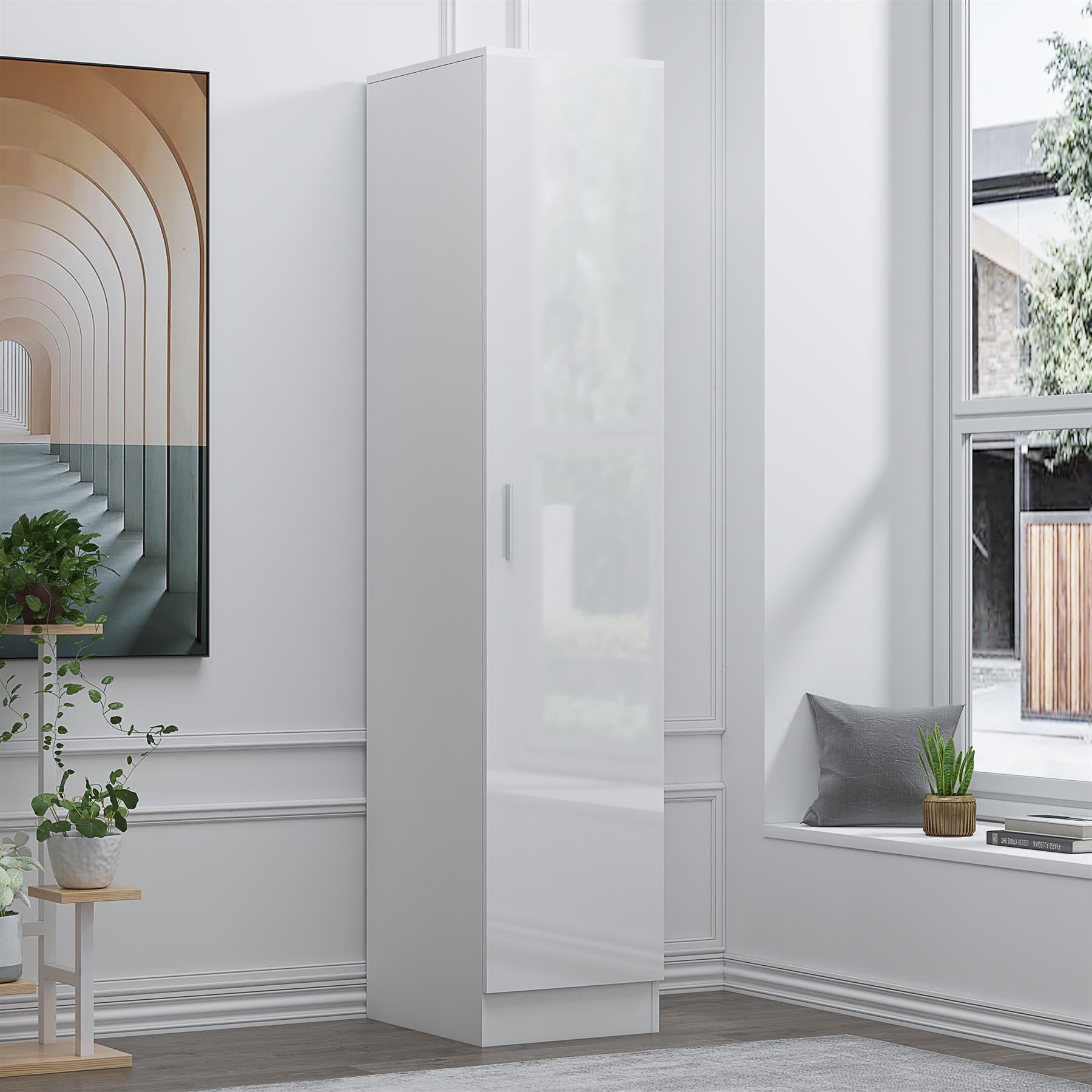 REFLECT Gloss Bedroom Furniture 1 Door Plain Wardrobe - 4 Colour Options