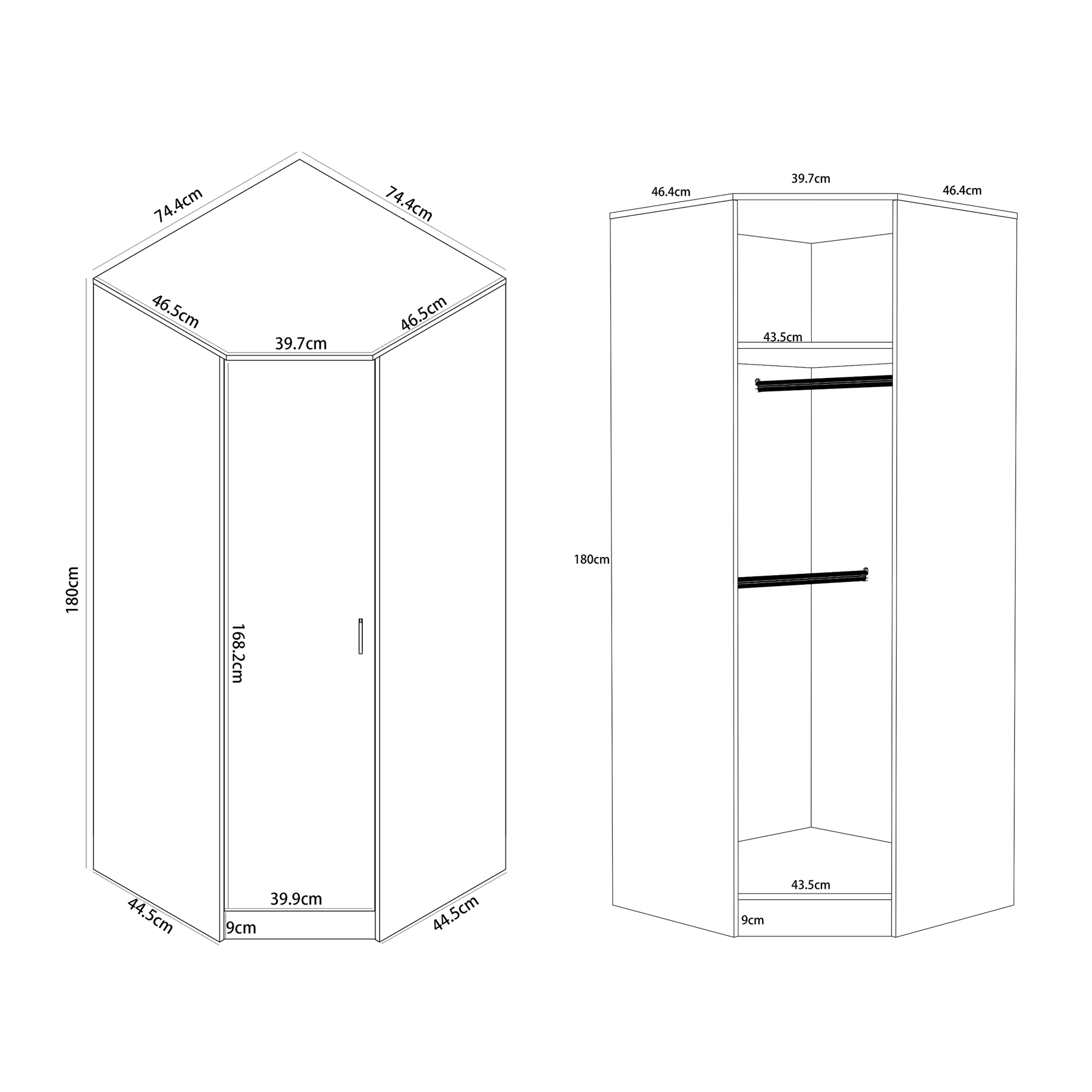 REFLECT - 1 Door Corner + 2 Door Mirror Wardrobe in Gloss White / Matt White
