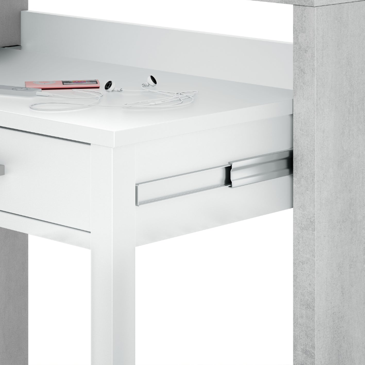 AMBRA Extending Computer Desk with 2 Storage Drawers - Home Office & Console Table for Bedroom, Living Room, Hallway - White/Grey.