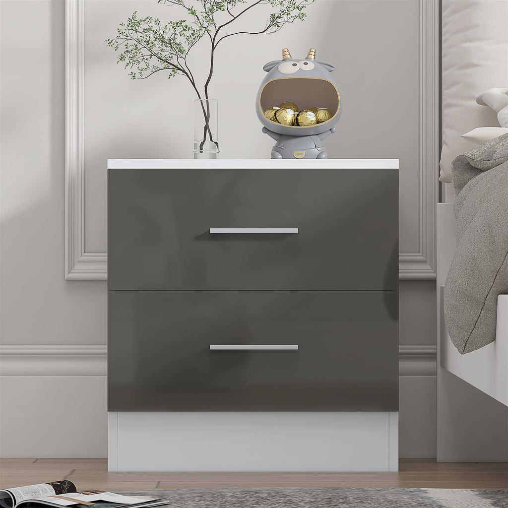 REFLECT Gloss Bedroom Furniture Wide 2 Drawer Bedside - 4 Colour Options