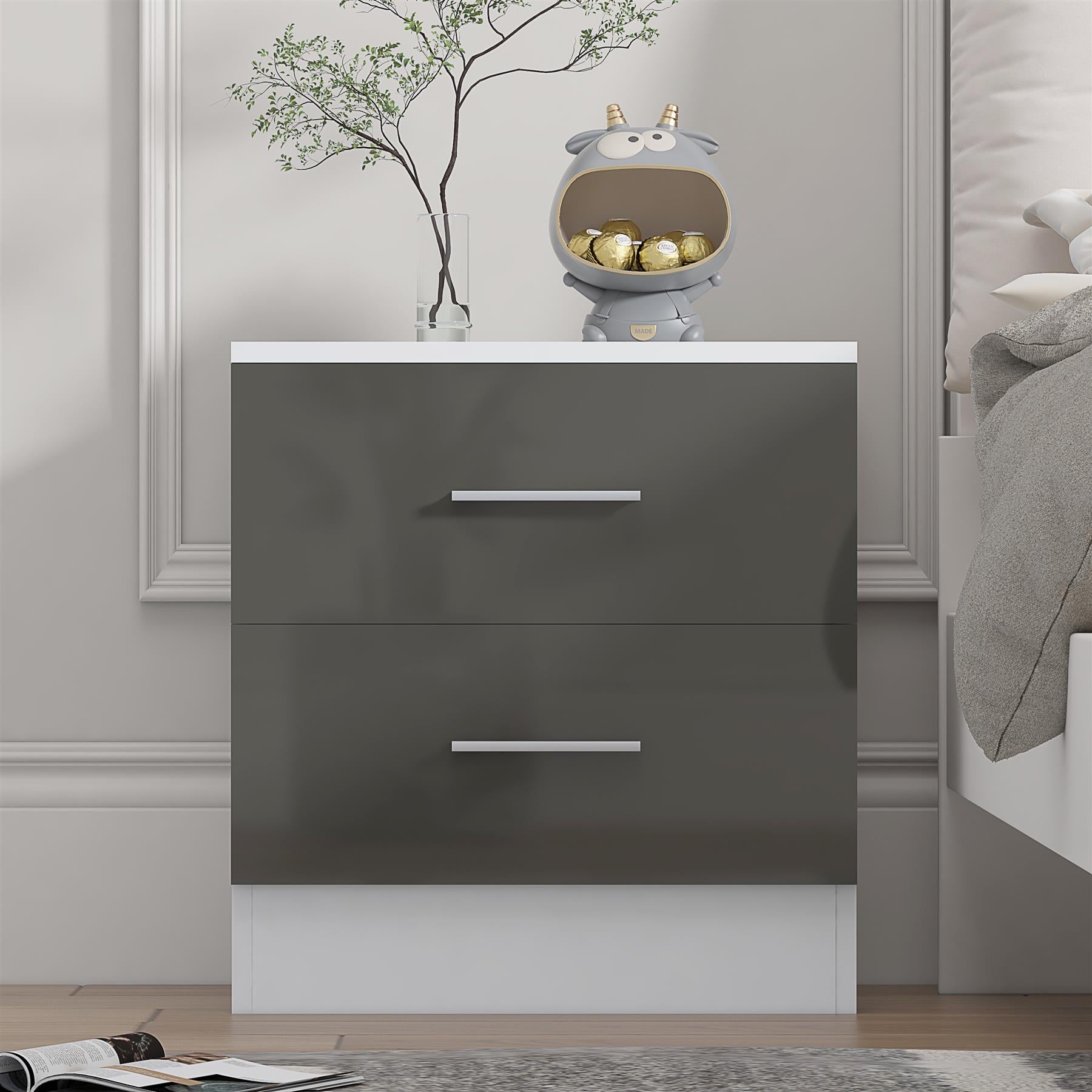 REFLECT Gloss Bedroom Furniture Wide 2 Drawer Bedside - 4 Colour Options