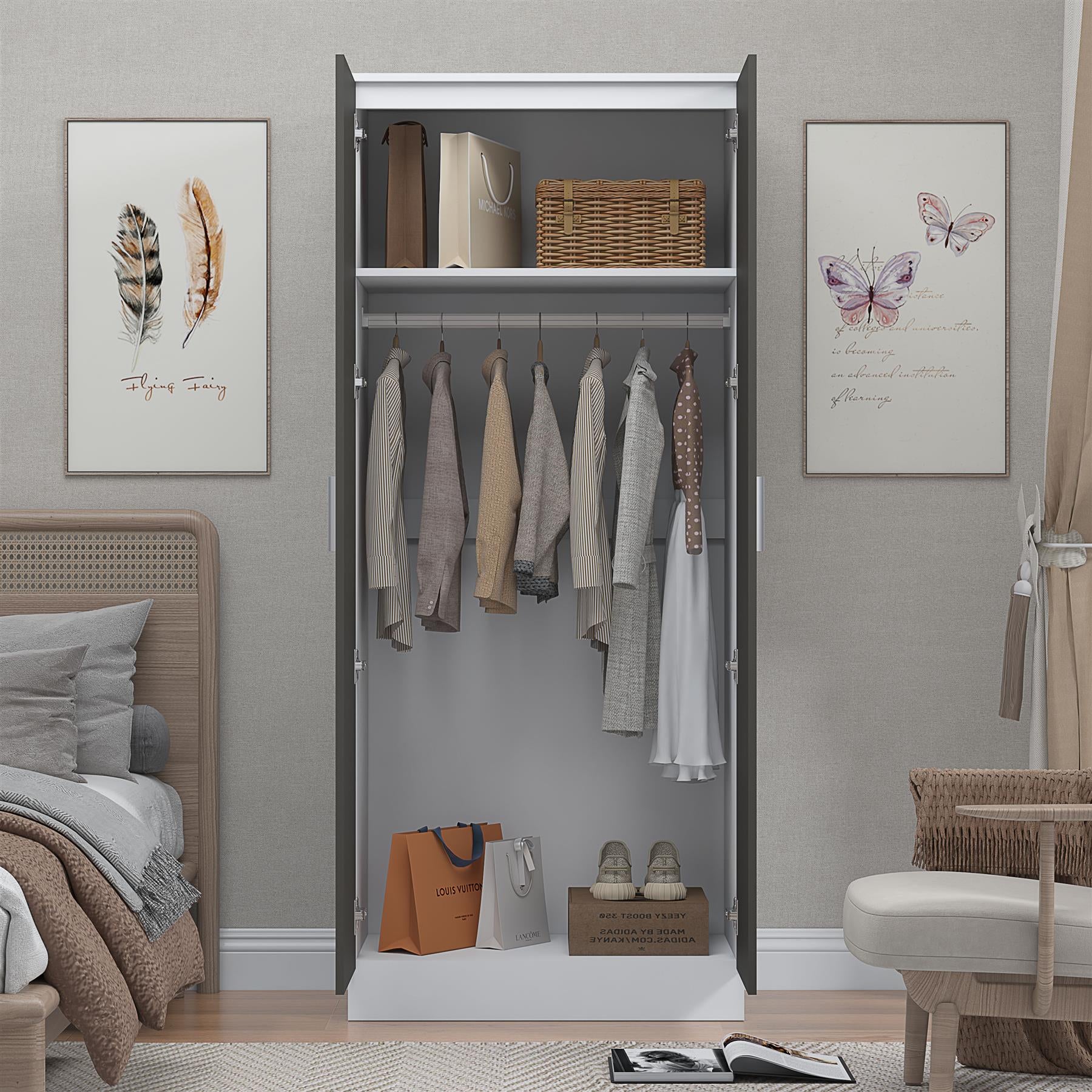 REFLECT Gloss Bedroom Furniture 2 Door Mirrored Wardrobe - 4 Colour Options