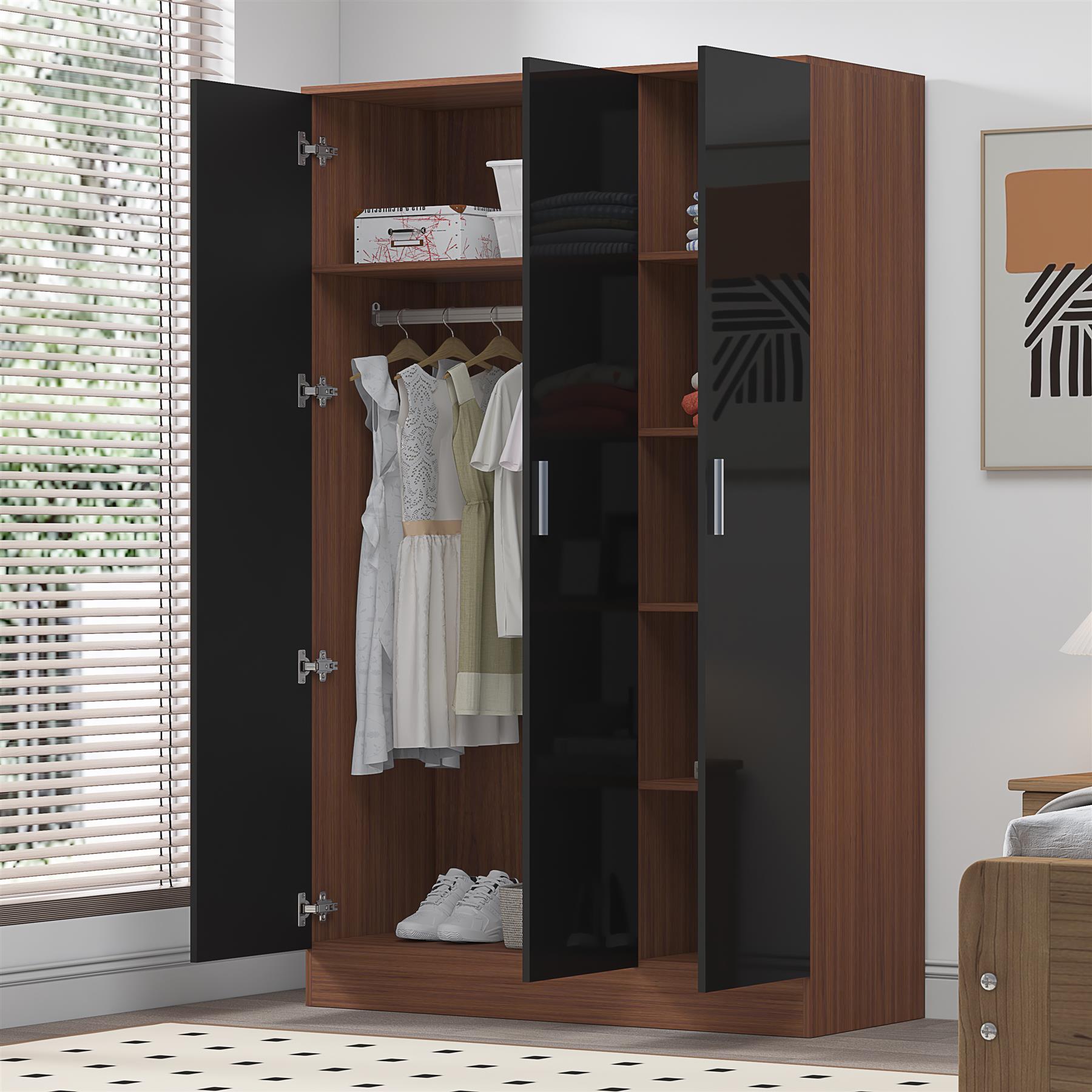 REFLECT Gloss Bedroom Furniture 3 Door Plain Wardrobe - 4 Colour Options