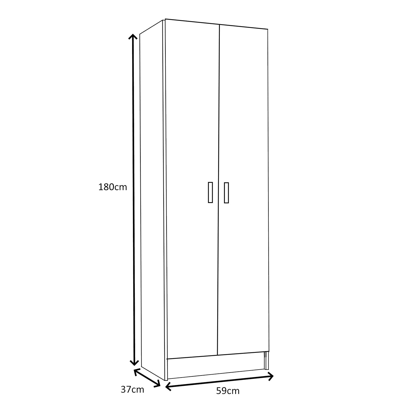 Vita Oak 2 Door 4 Shelf Kitchen Utility Room Cabinet - Modular Cleaning Storage - H: 180cm x W: 59cm x D: 37cm.