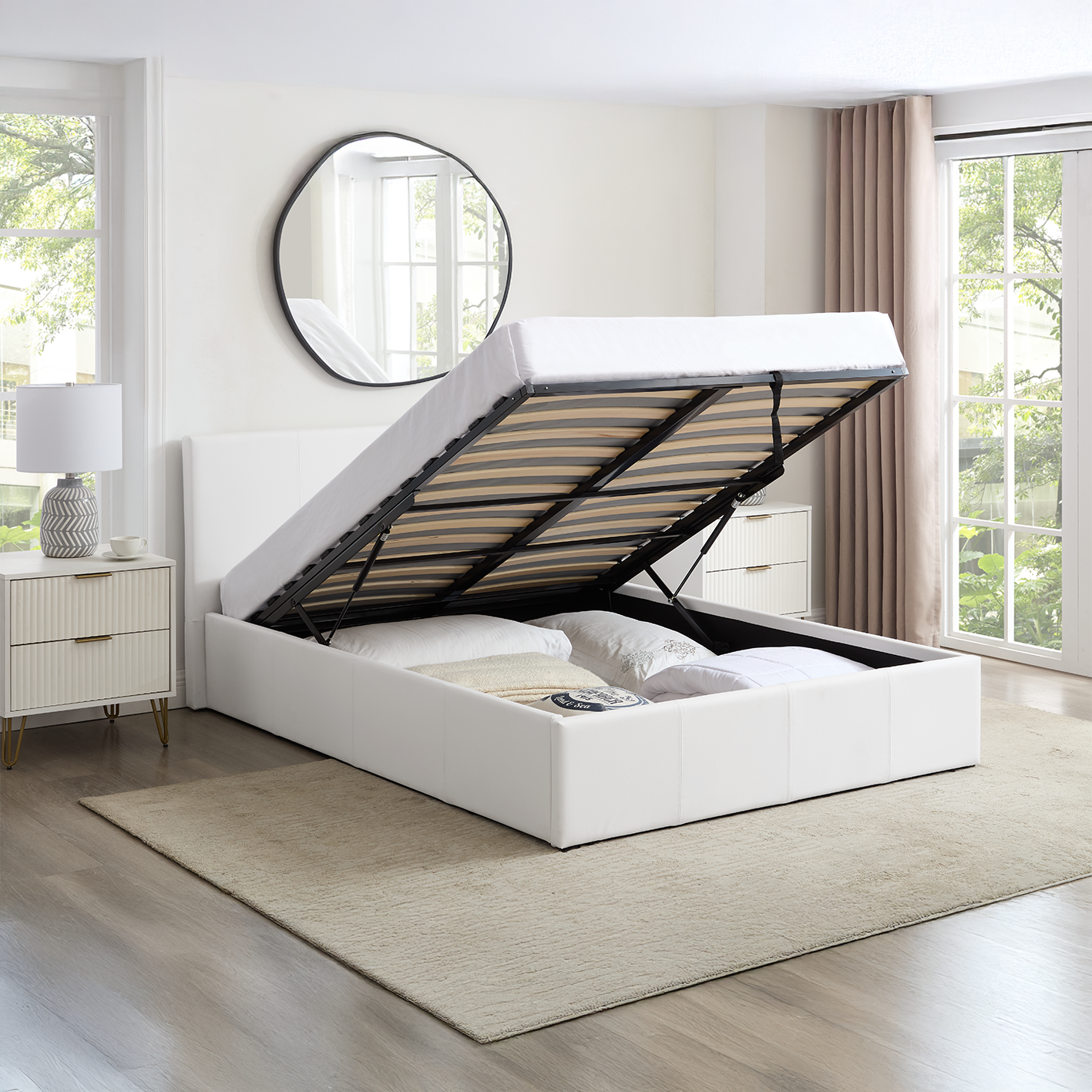LUNA 5FT Kingsize Faux Leather Ottoman Storage Bed-Mattress & Colour Options