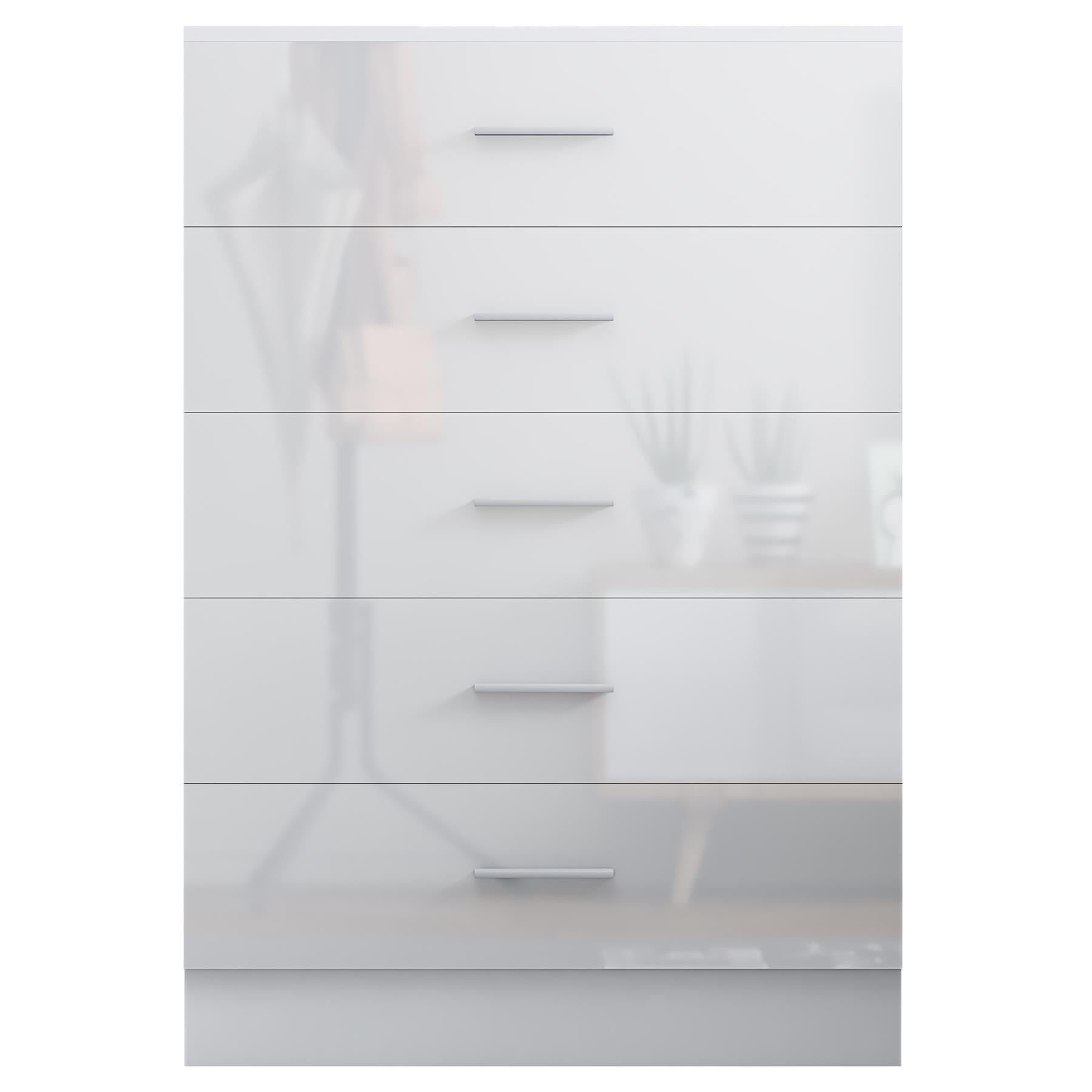 REFLECT Gloss Bedroom Furniture Tall 5 Drawer Chest of Drawers - 4 Colour Option