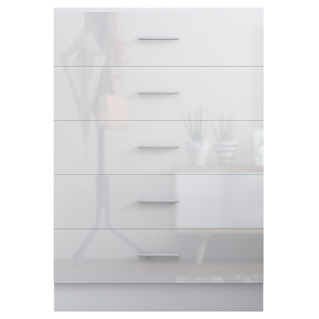 Reflect 5 Drawer Chest - White Gloss & Matt White - Modern Vertical Bedroom Storage Unit - H: 100cm x W: 70cm x D: 40cm