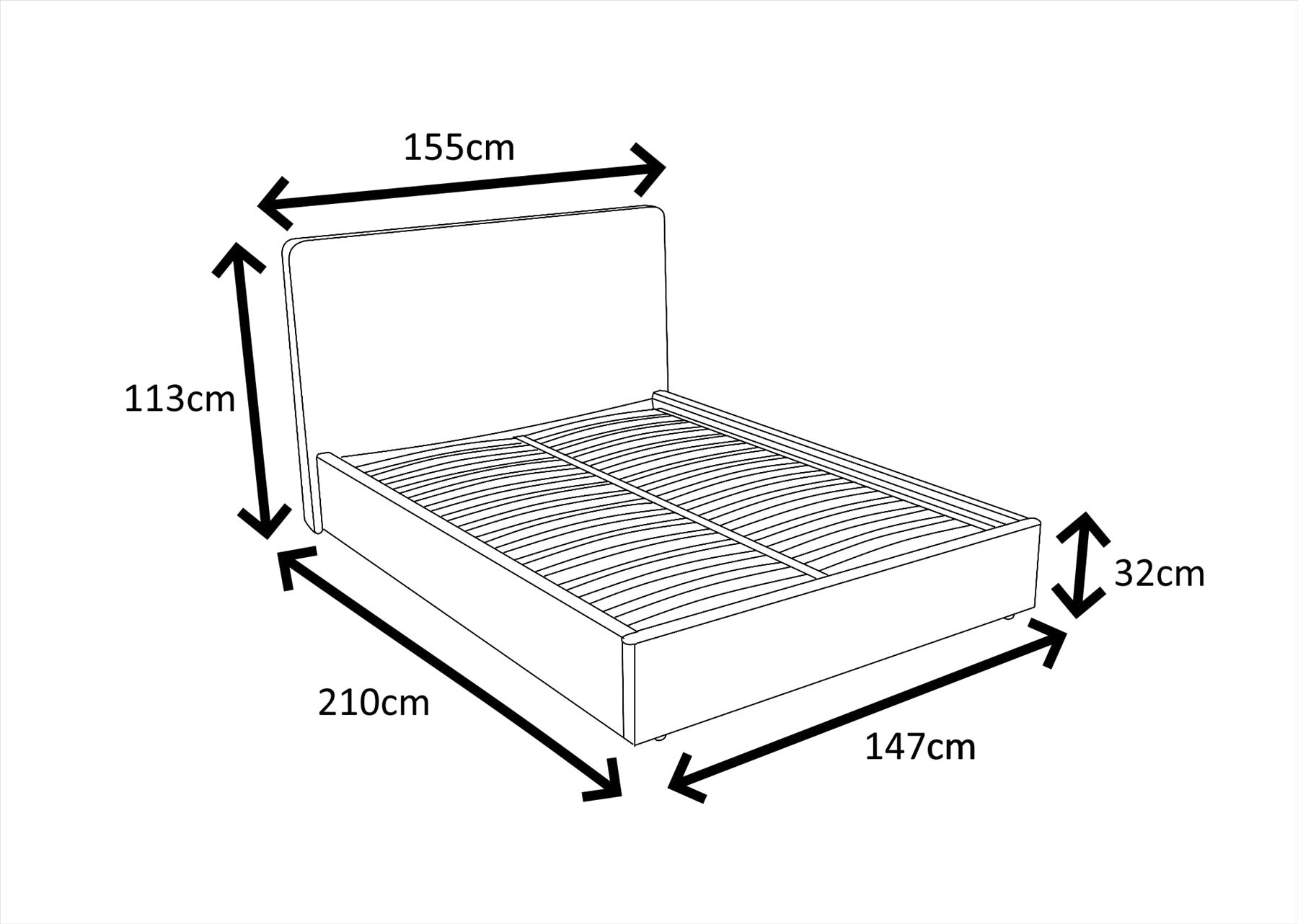 TEDDY BOUCLE 4FT6 Double Grey Ottoman Storage Bed Gas Lift Up - (L) 210cm x (W) 155cm (H) 113cm with 25cm Memory Foam Mattress