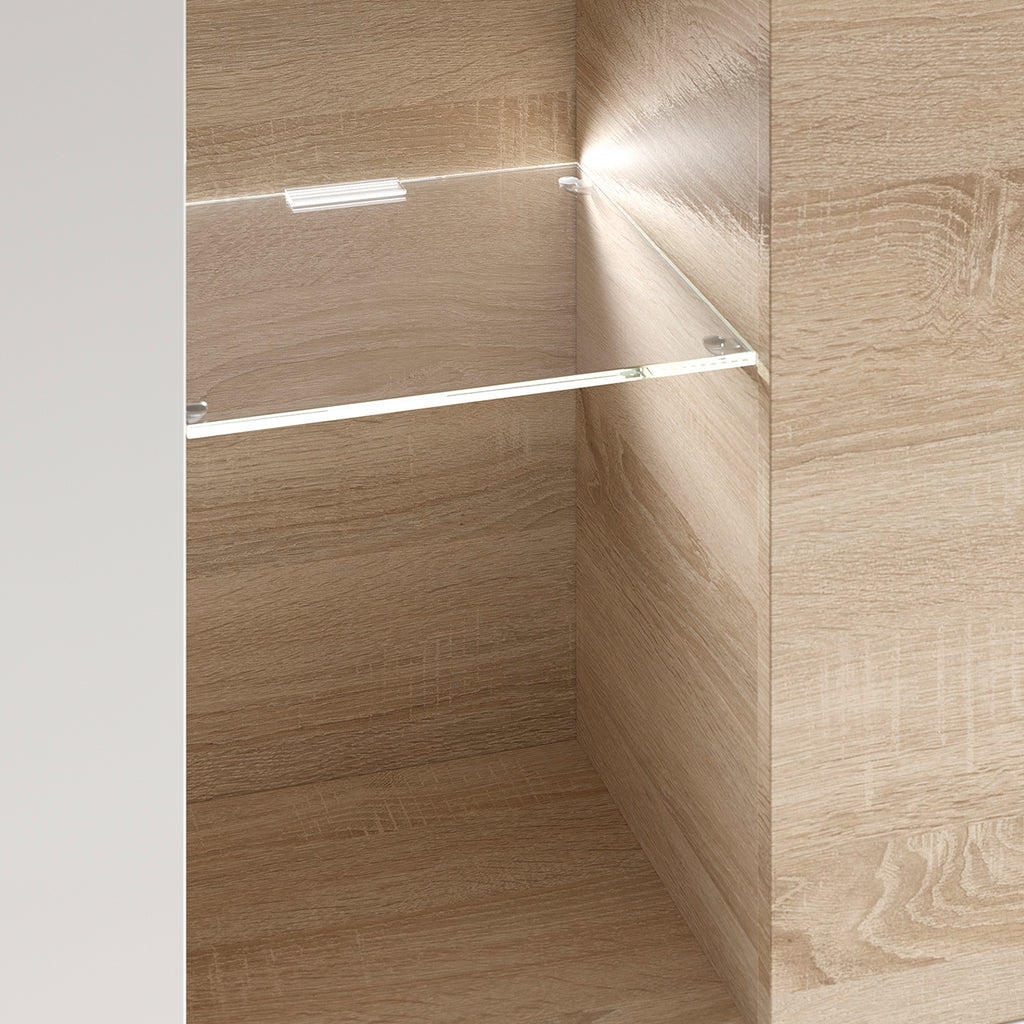 Modern Oak & White TV Unit with Glass Details and LED Lights- Media Storage for Living Rooms