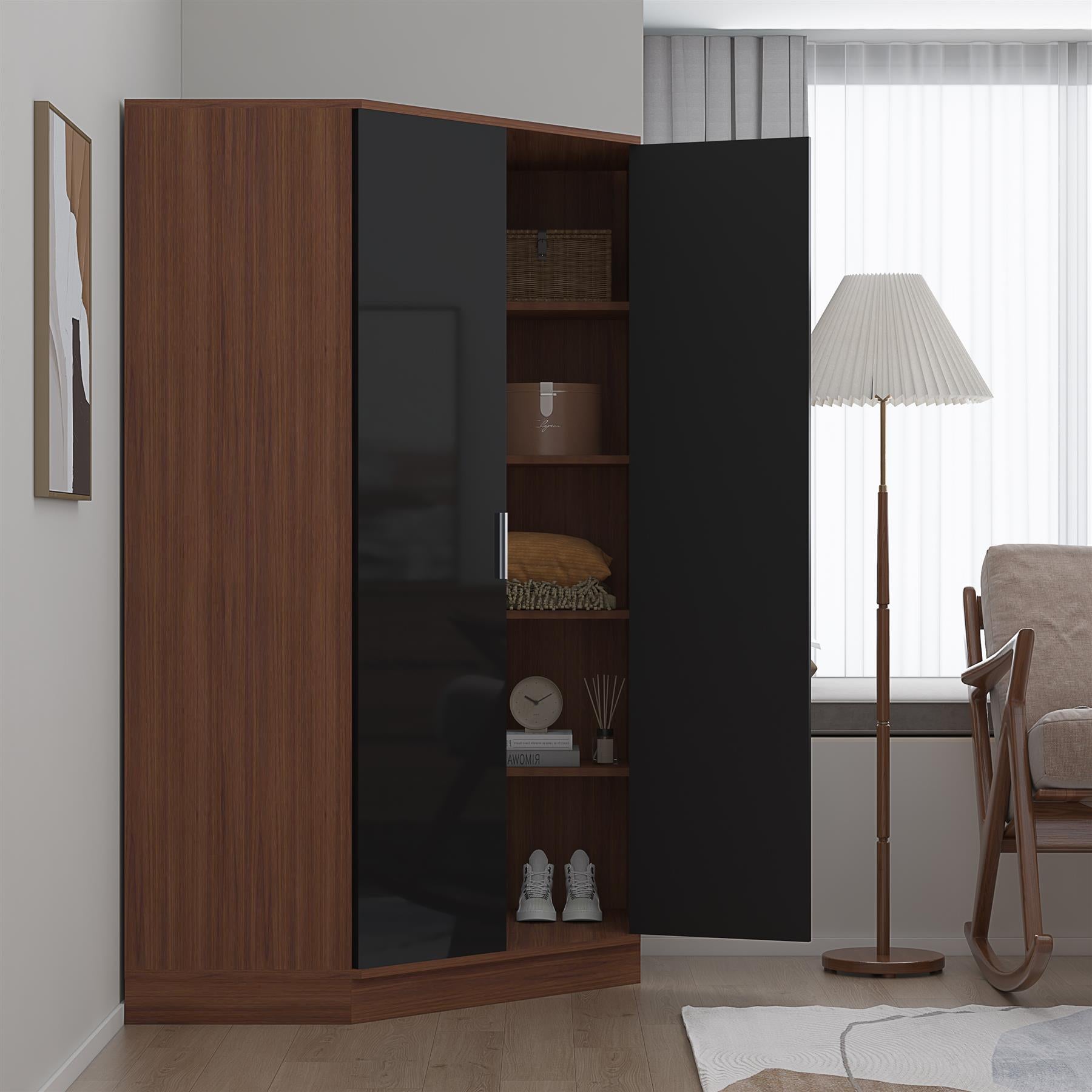 REFLECT Gloss Bedroom Furniture 2 Door Corner Wardrobe - 4 Colour Options