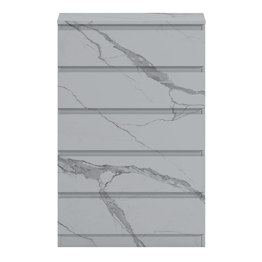 ZITA 5 Drawer Chest - White Marble Effect Bedroom Storage