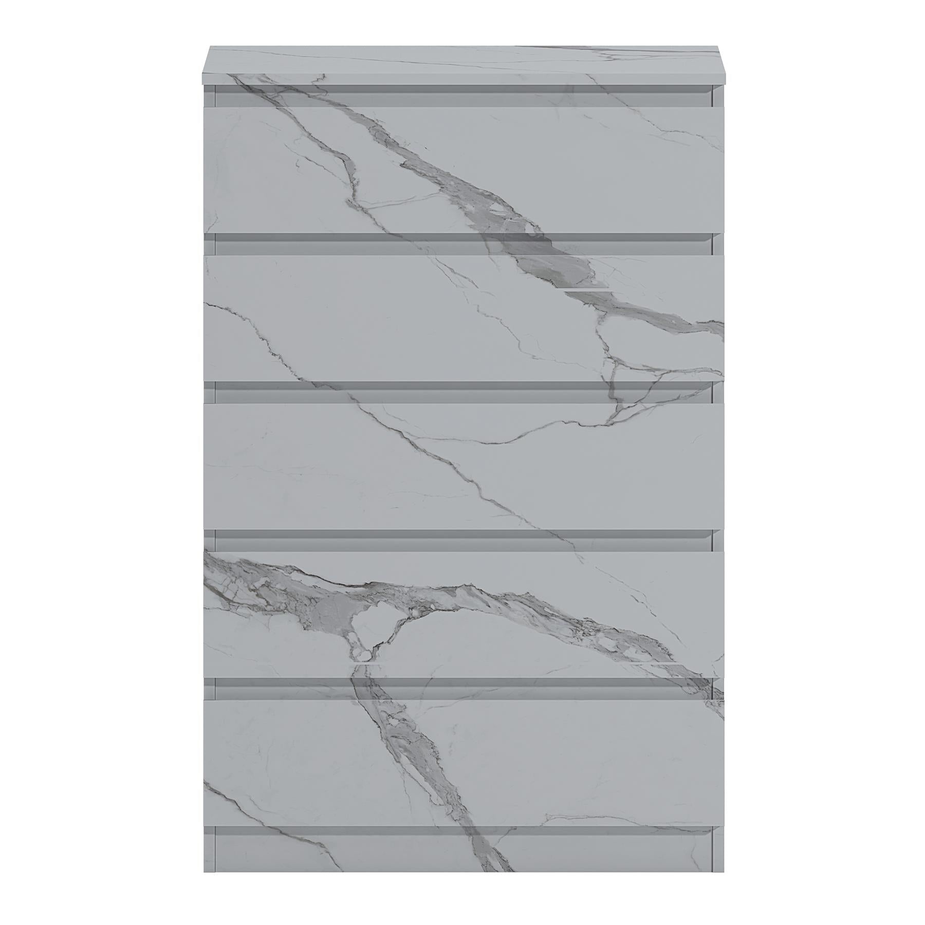 ZITA 5 Drawer Chest - White Marble Effect Bedroom Storage