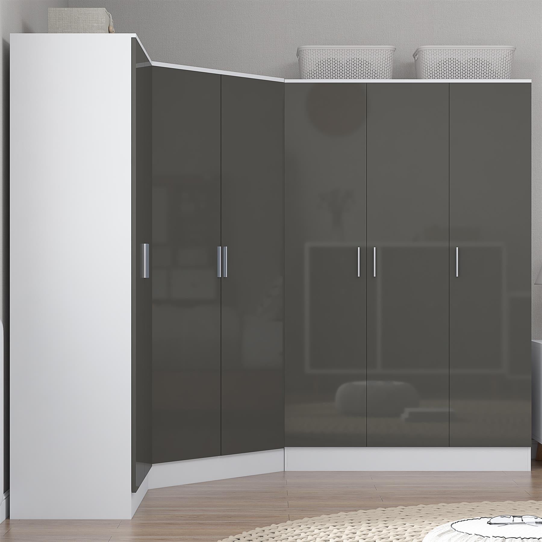 REFLECT Gloss 7 Door Wardrobe Bundle - Corner + 3dr Plain + Double Wardrobe