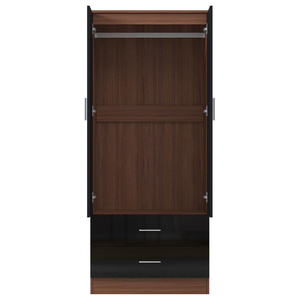 REFLECT High Gloss Bedroom Furniture Wardrobe Chest Bedside Desk - Black/Walnut