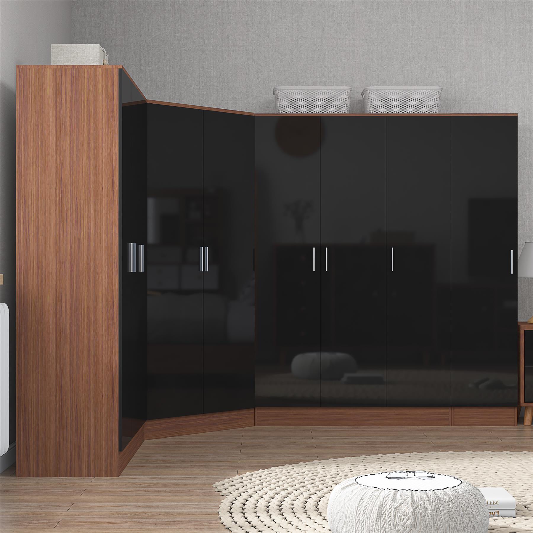 REFLECT Gloss Large 9 Door Corner Modular Wardrobe Bedroom Furniture Bundle Set