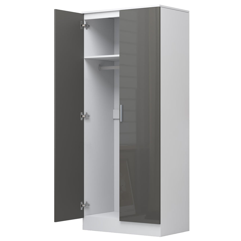 Reflect 3pc Wardrobe Bundle - 2 Door Corner + 2 Door Plain + 1 Door Plain - Grey Gloss & Matt White