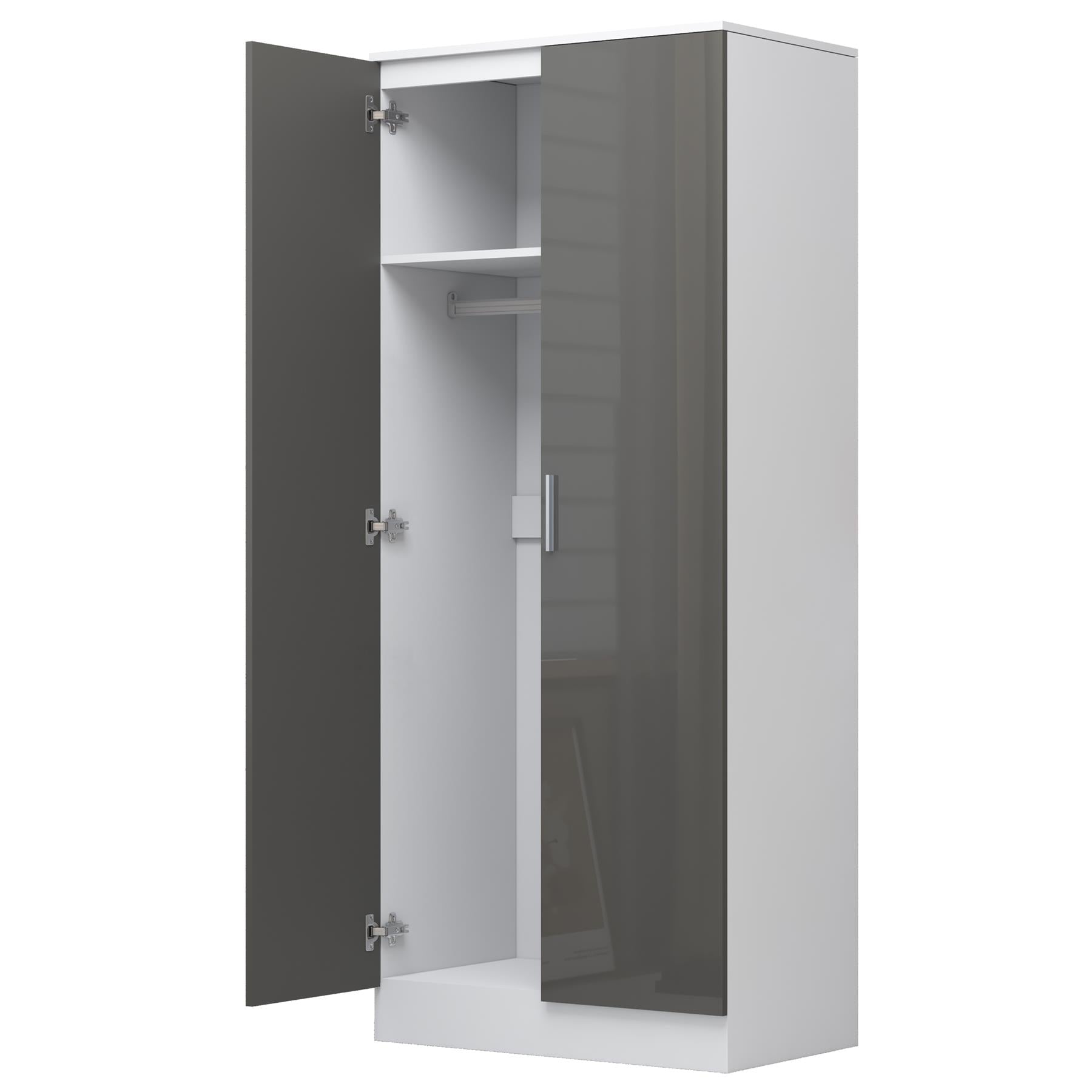 Reflect 3pc Wardrobe Bundle - 2 Door Corner + 2 Door Plain + 1 Door Plain - Grey Gloss & Matt White
