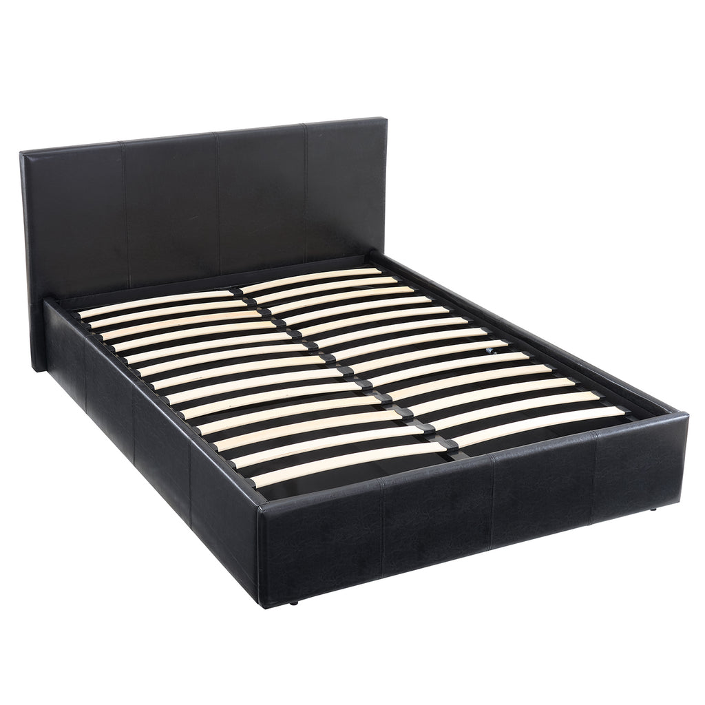 LUNA 4FT Small Double Black Ottoman Storage Bed with Gas Lift & 25cm Thick Memory Foam Mattress - L: 203cm x W: 138cm x H: 88.5cm