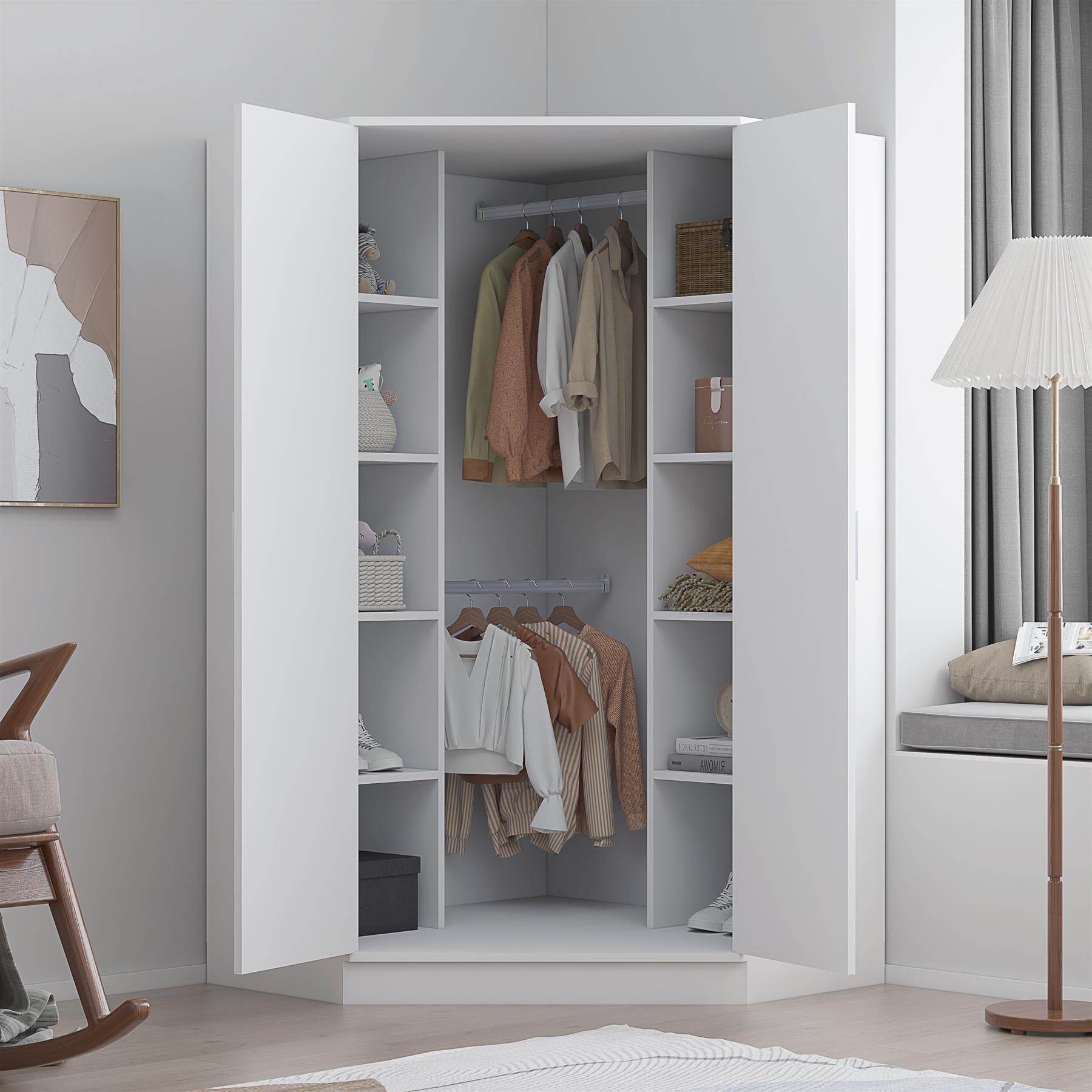 REFLECT Gloss Bedroom Furniture 2 Door Corner Wardrobe - 4 Colour Options