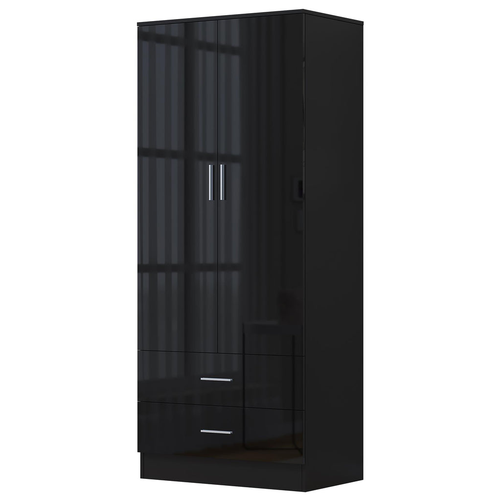 REFLECT High Gloss Bedroom Furniture Wardrobe Chest Bedside Desk Option in Black