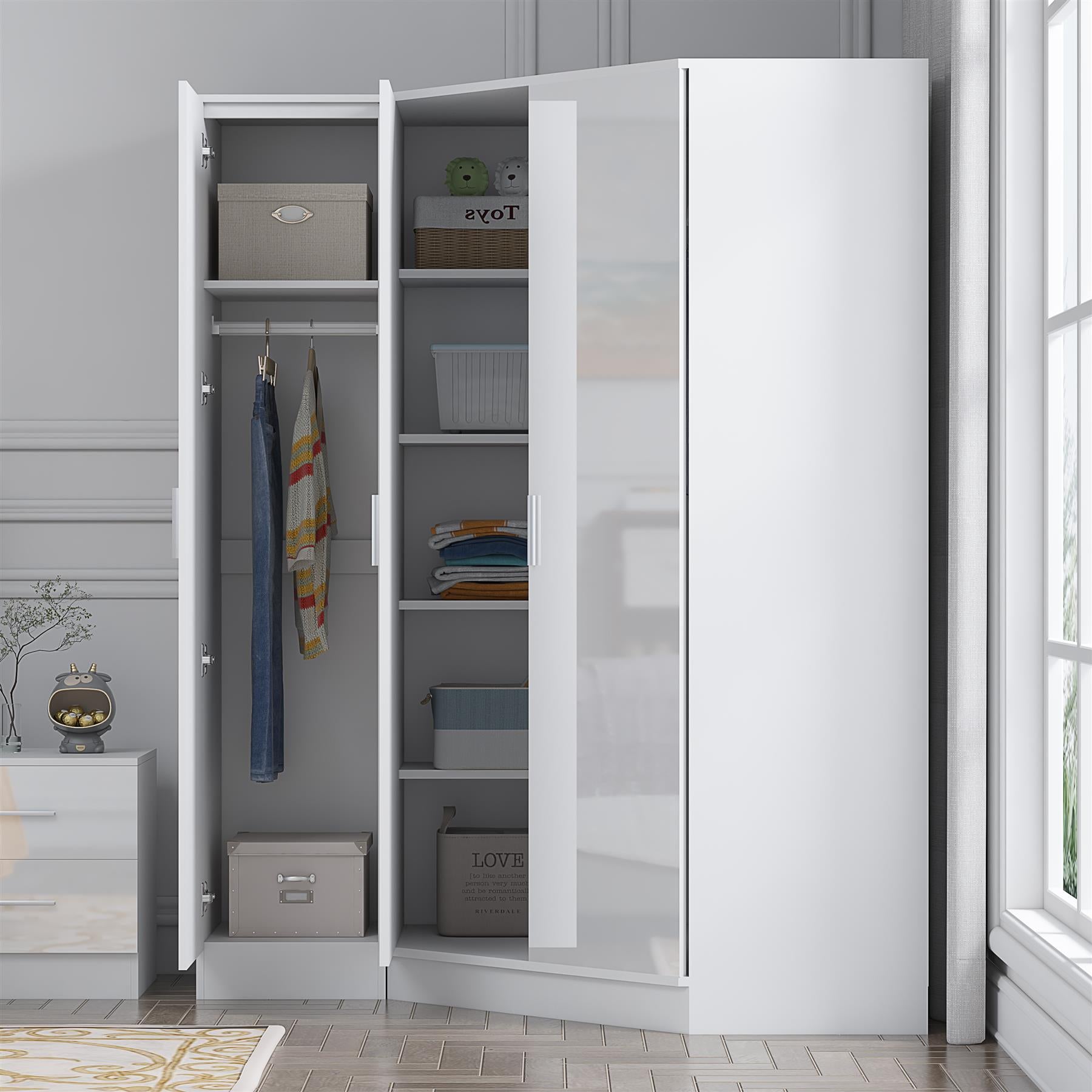 REFLECT Gloss 3 Door Corner Wardrobe Bundle Inc Corner + 1 Door Wardrobe Set