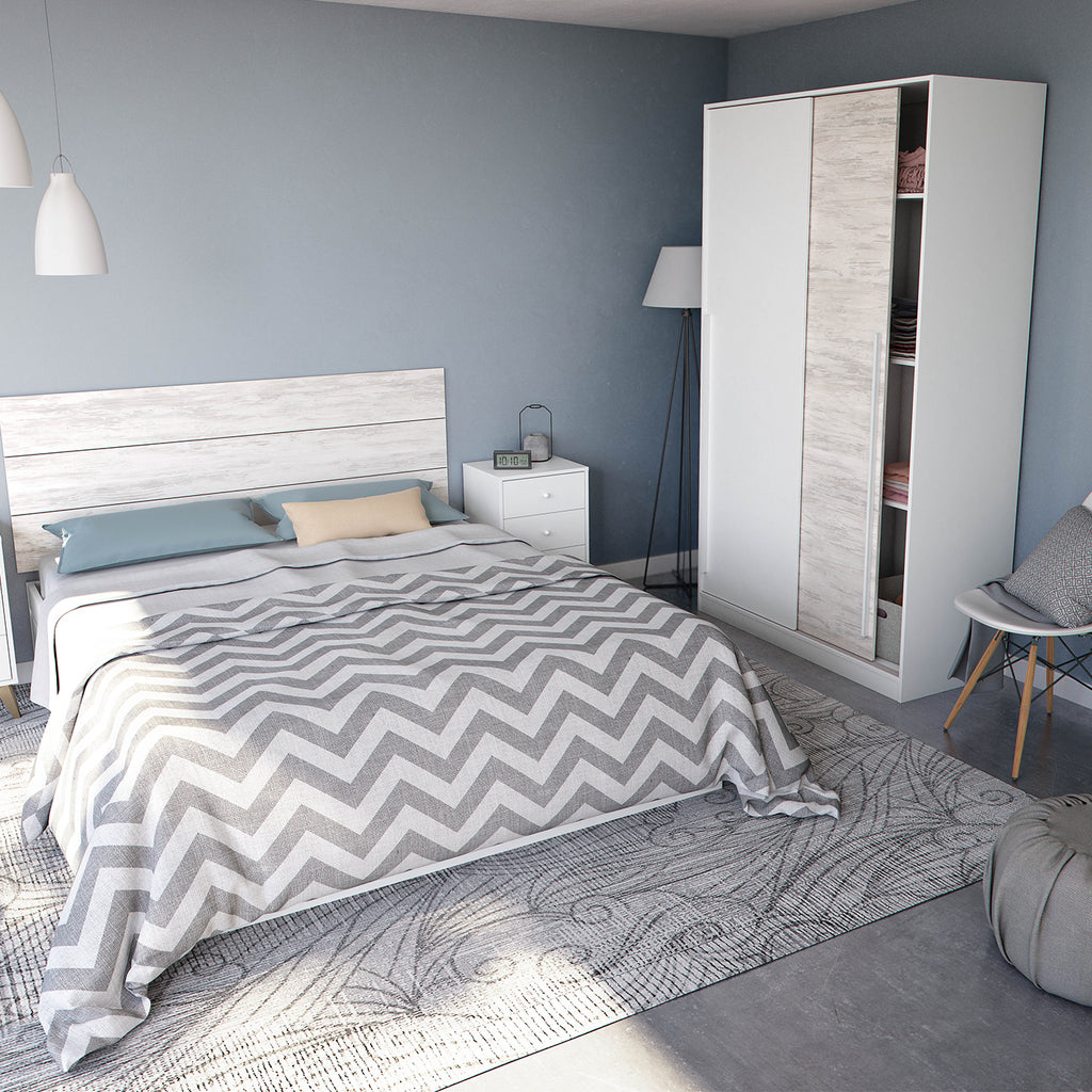 TOP 2 Door Large Modern Sliding Bedroom Wardrobe - White & Light Oak Finish - H: 200cm x W: 120cm x D: 50cm.