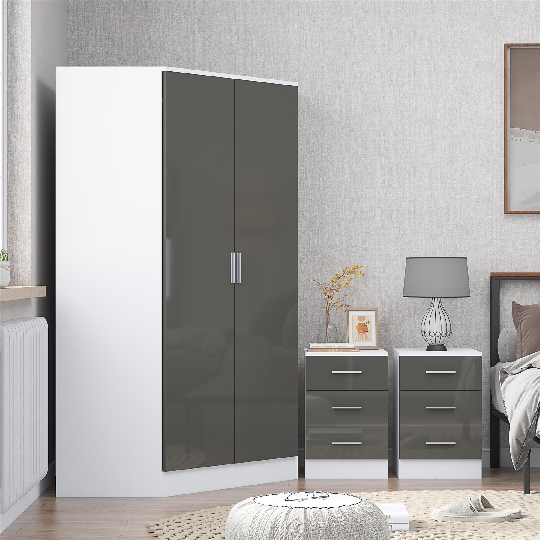 REFLECT 3pc Bedroom Set - 2 Door Corner + 2x Bedsides - 4 Colour Options