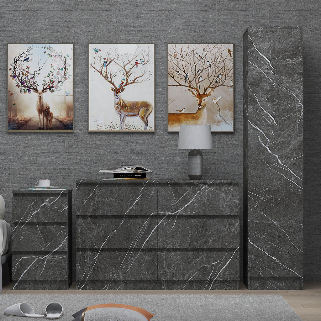 ZITA 3/4pc Bedroom Furniture Sets Wardrobe Chest Bedside - White OR Grey Marble