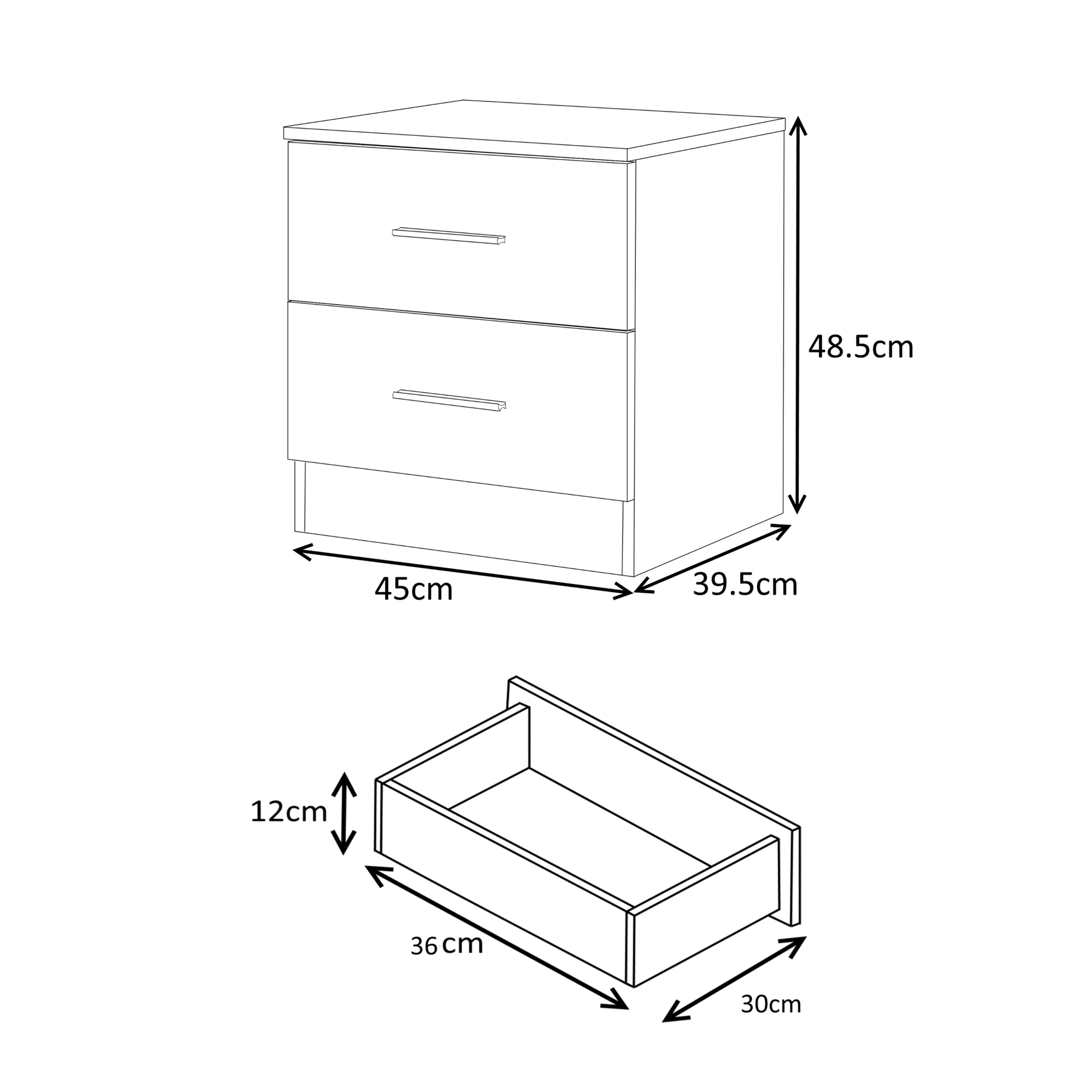 REFLECT High Gloss Pair of 2 Drawer Bedsides in 4 Colour Options