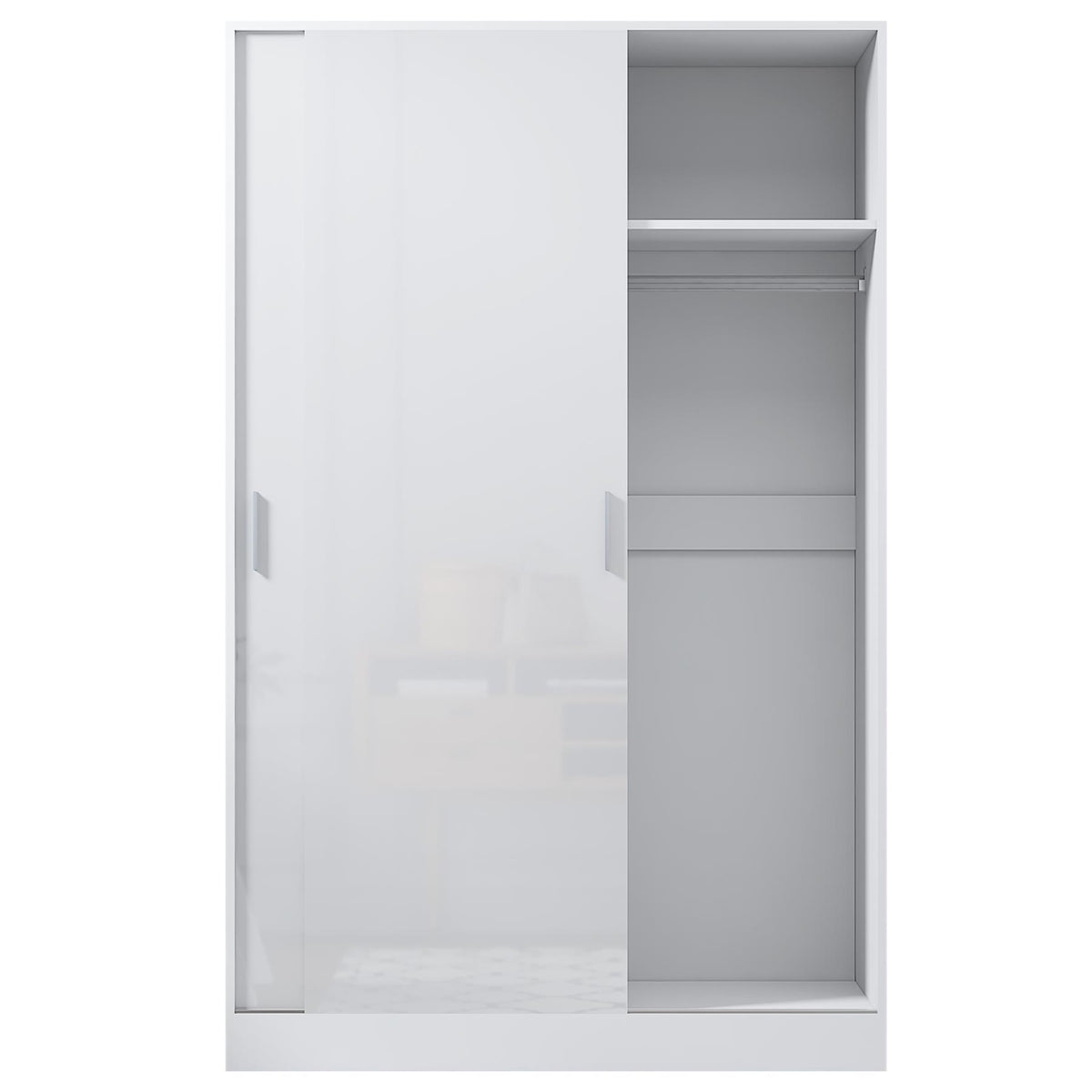 Reflect 2 Door Sliding Wardrobe - White Gloss & Matt White - Hanging Rails & Shelves - Modern Design