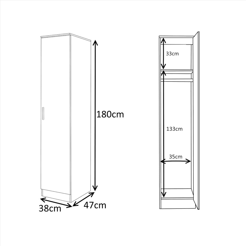 Reflect 1 Door Plain Wardrobe, 5 Drawer Chest, 2 Drawer Bedside & Desk - Black Gloss & Walnut - Bedroom Furniture Set