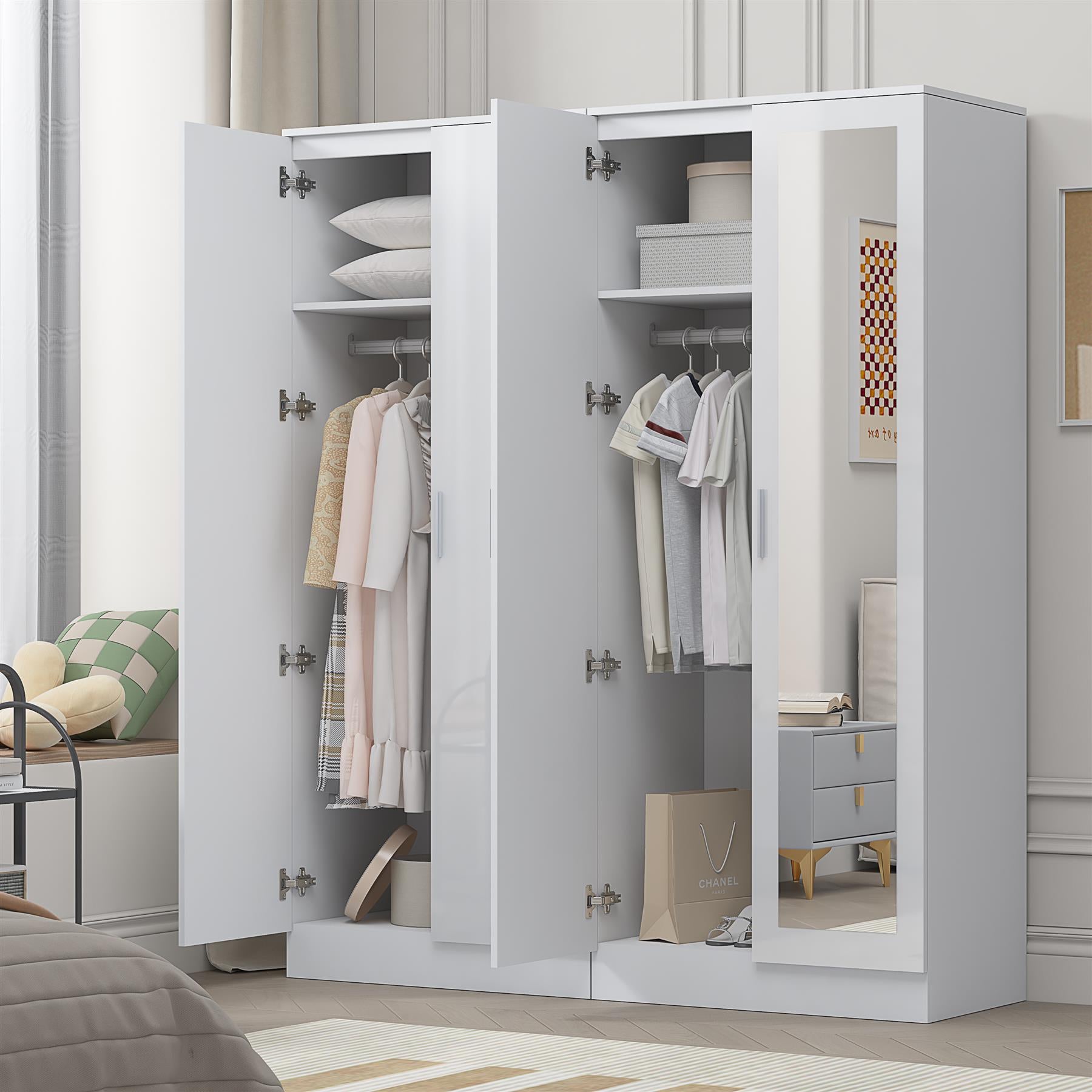 REFLECT Gloss 2pc Wardrobe Bundle - 2 Door Mirror + 2 Door Plain - 4 Colours