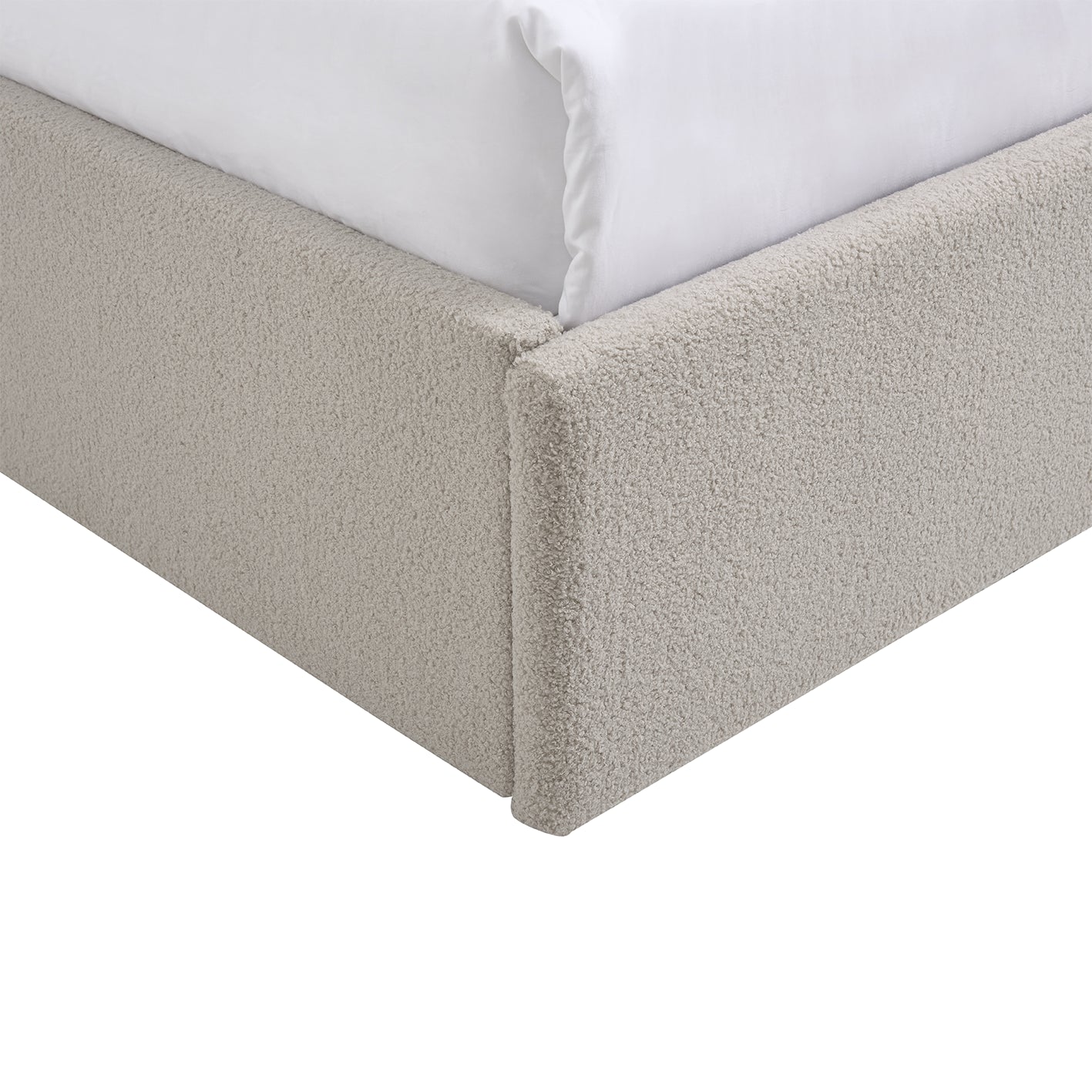 TEDDY BOUCLE 4FT Small Double Gas Lift Up Ottoman Storage Bedframe (H: 88.5cm x W: 138cm x L: 203cm) (Cream Beige)