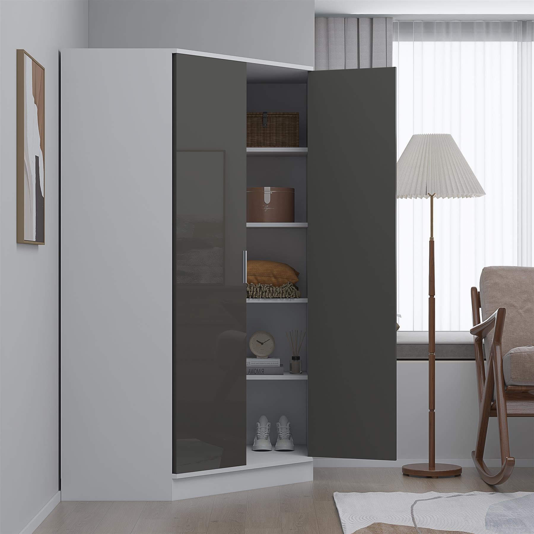 REFLECT Gloss Bedroom Furniture 2 Door Corner Wardrobe - 4 Colour Options