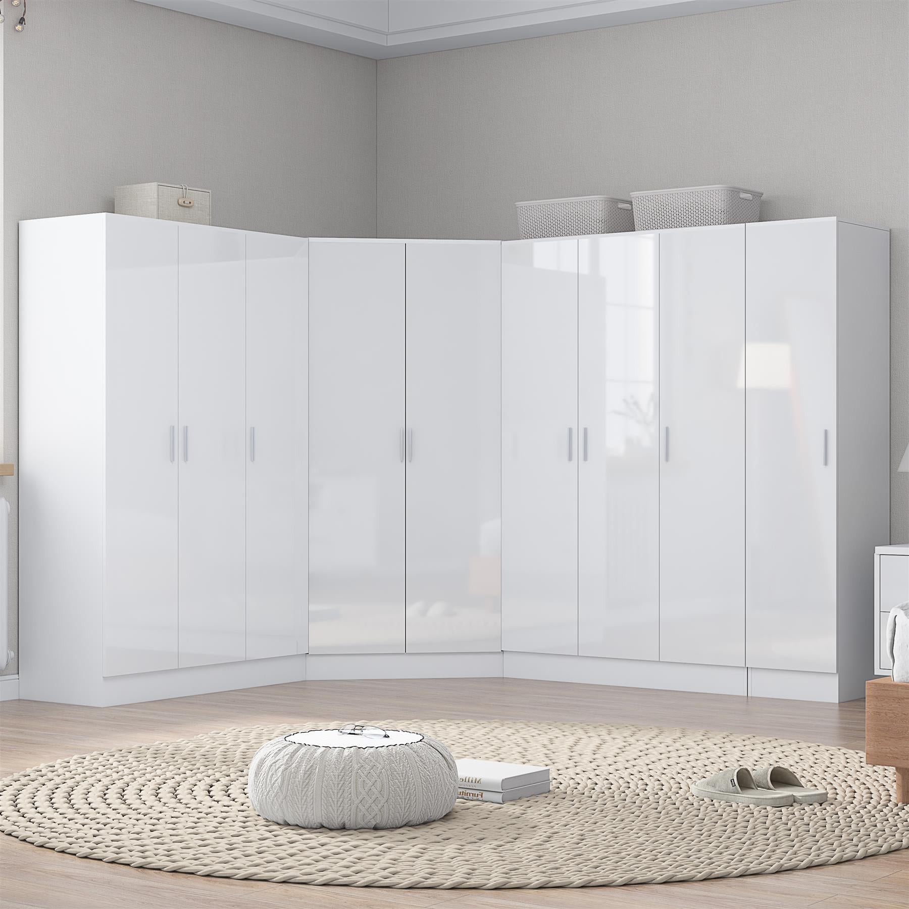 REFLECT Gloss Large 9 Door Corner Modular Wardrobe Bedroom Furniture Bundle Set