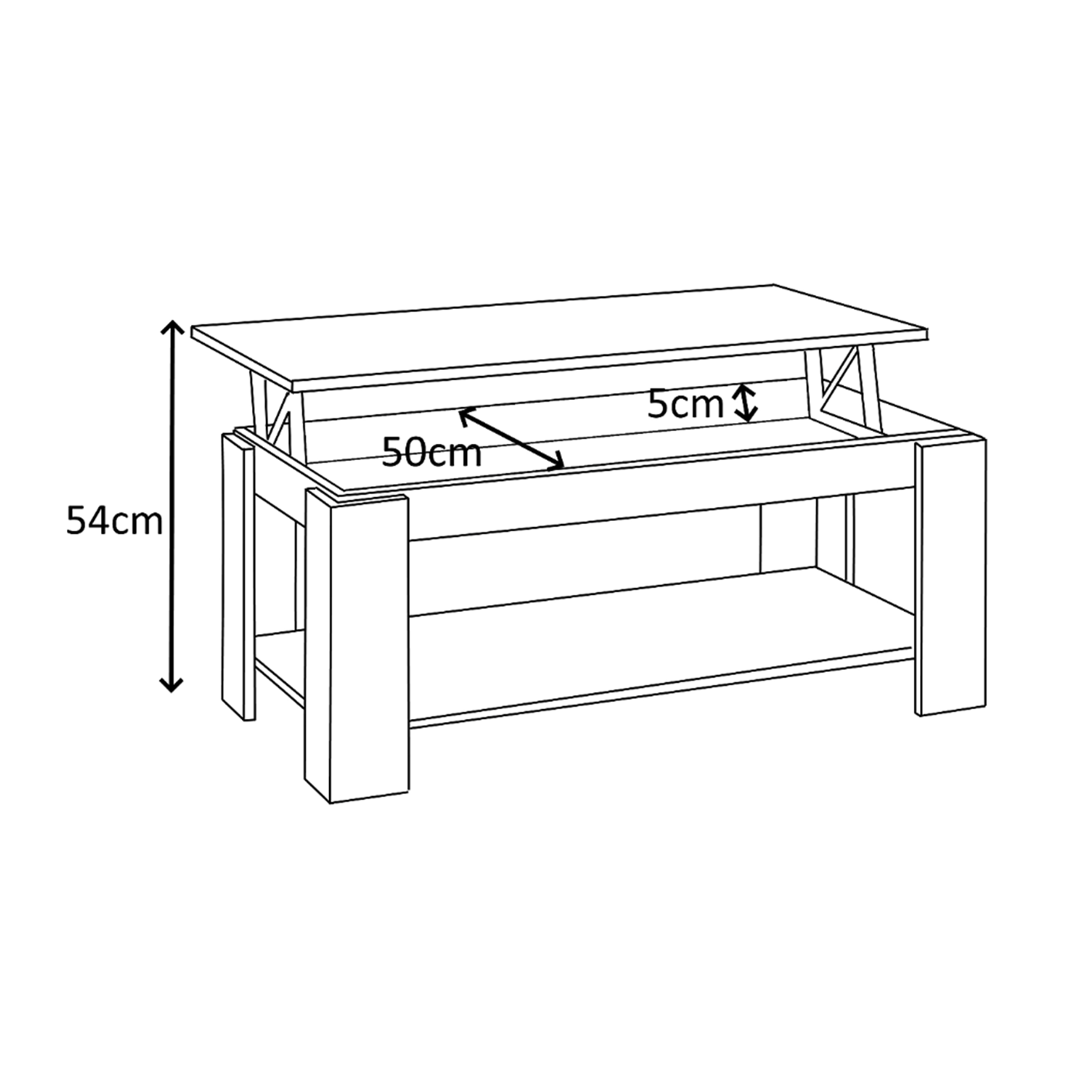 AMBIT Lift-Up Storage Coffee Table with Shelf - White