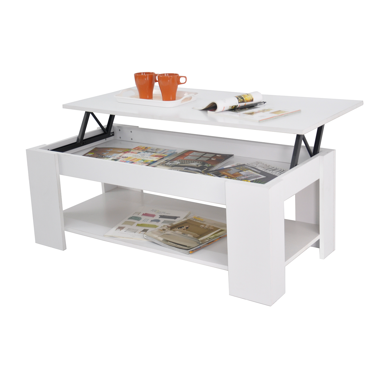 AMBIT Lift-Up Storage Coffee Table with Shelf - White
