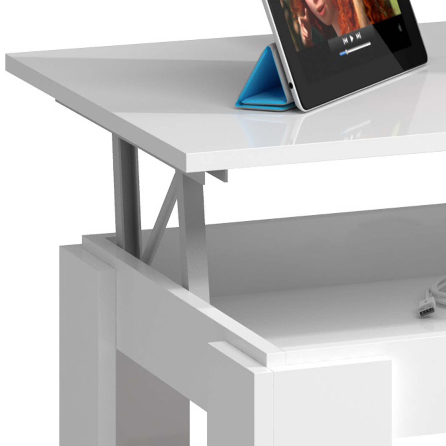 AMBIT Lift-Up Storage Coffee Table with Shelf - White