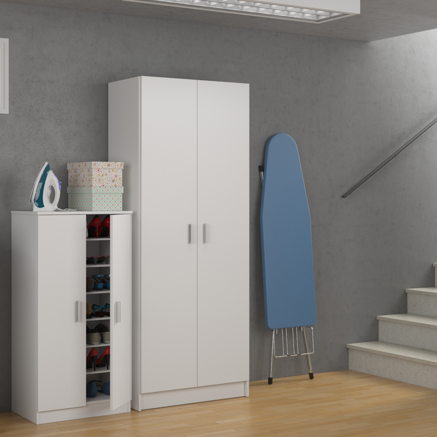 VITA 2 Door Multi Use Utility Broom Cupboard - White
